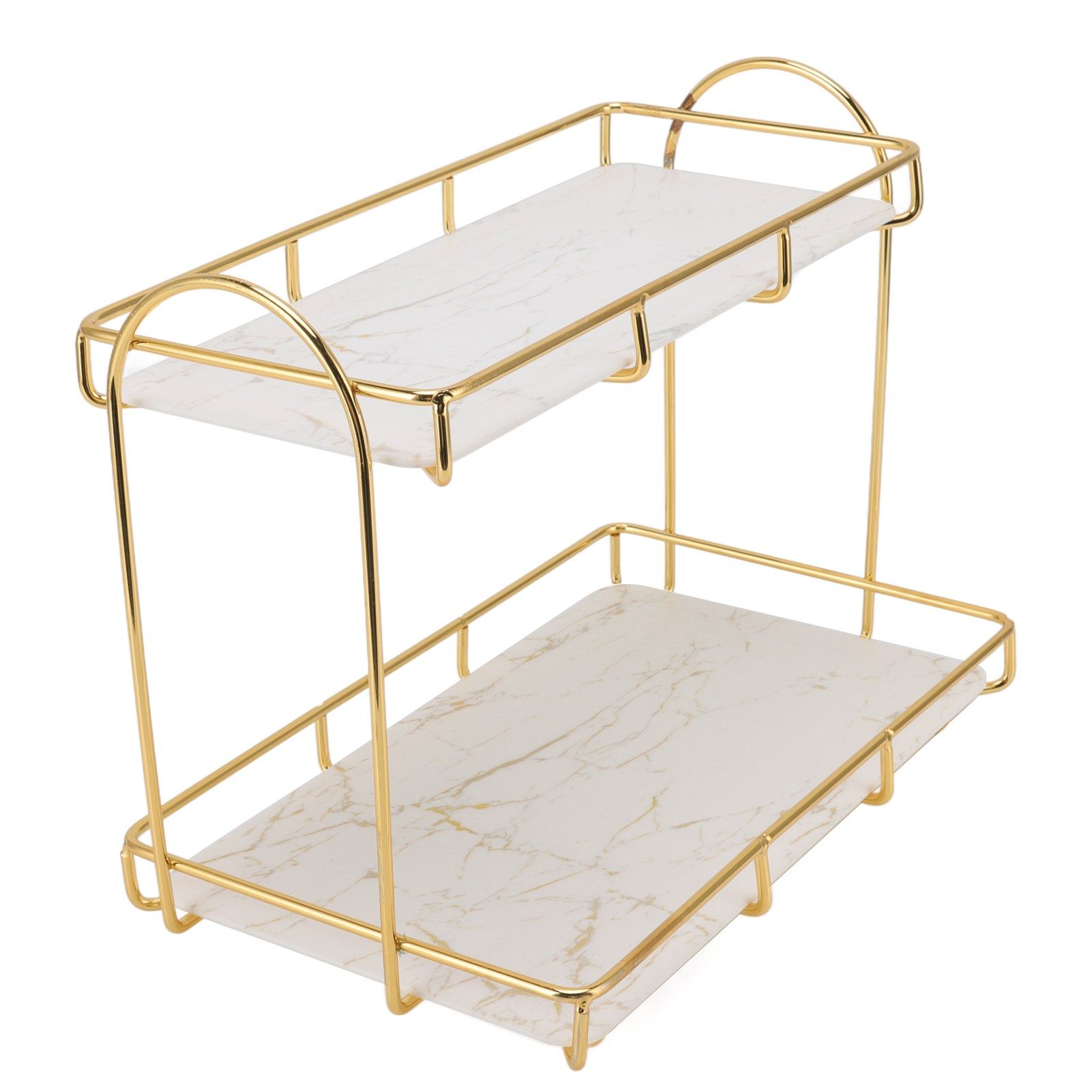 Bathroom Storage Rack Gold White 2 Tier Makeup Shelf Humanized Structure Anti view 2