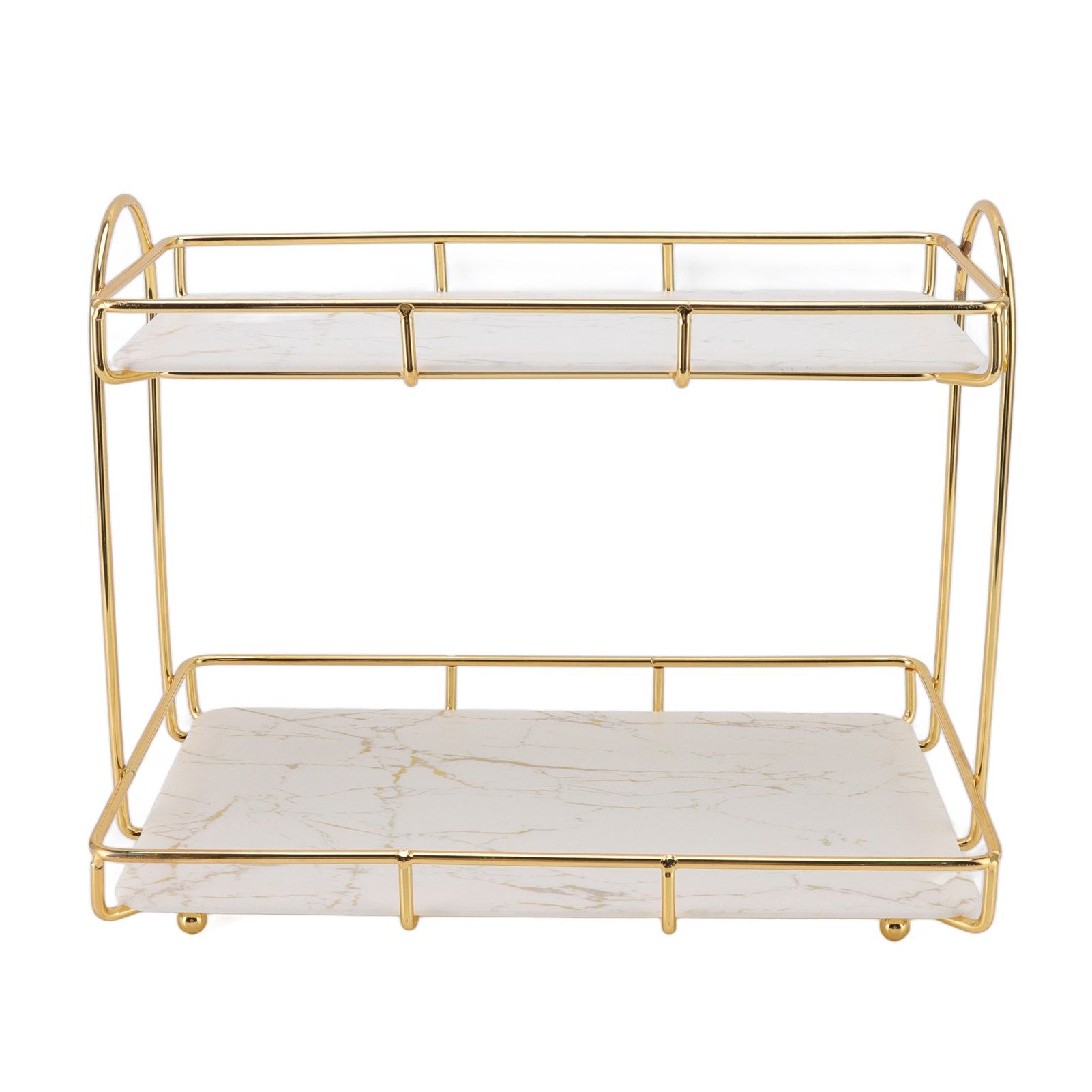 Bathroom Storage Rack Gold White 2 Tier Makeup Shelf Humanized Structure Anti view 6
