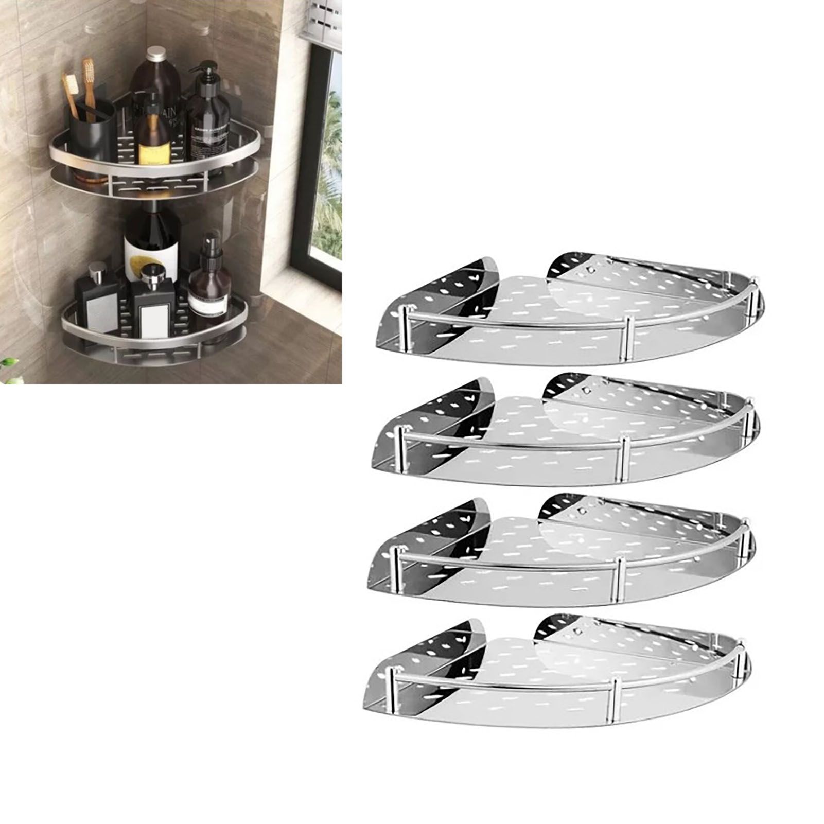 4 Pcs Corner Shower Shelf Stainless Steel Strong Load Bearing Space Saving view 5