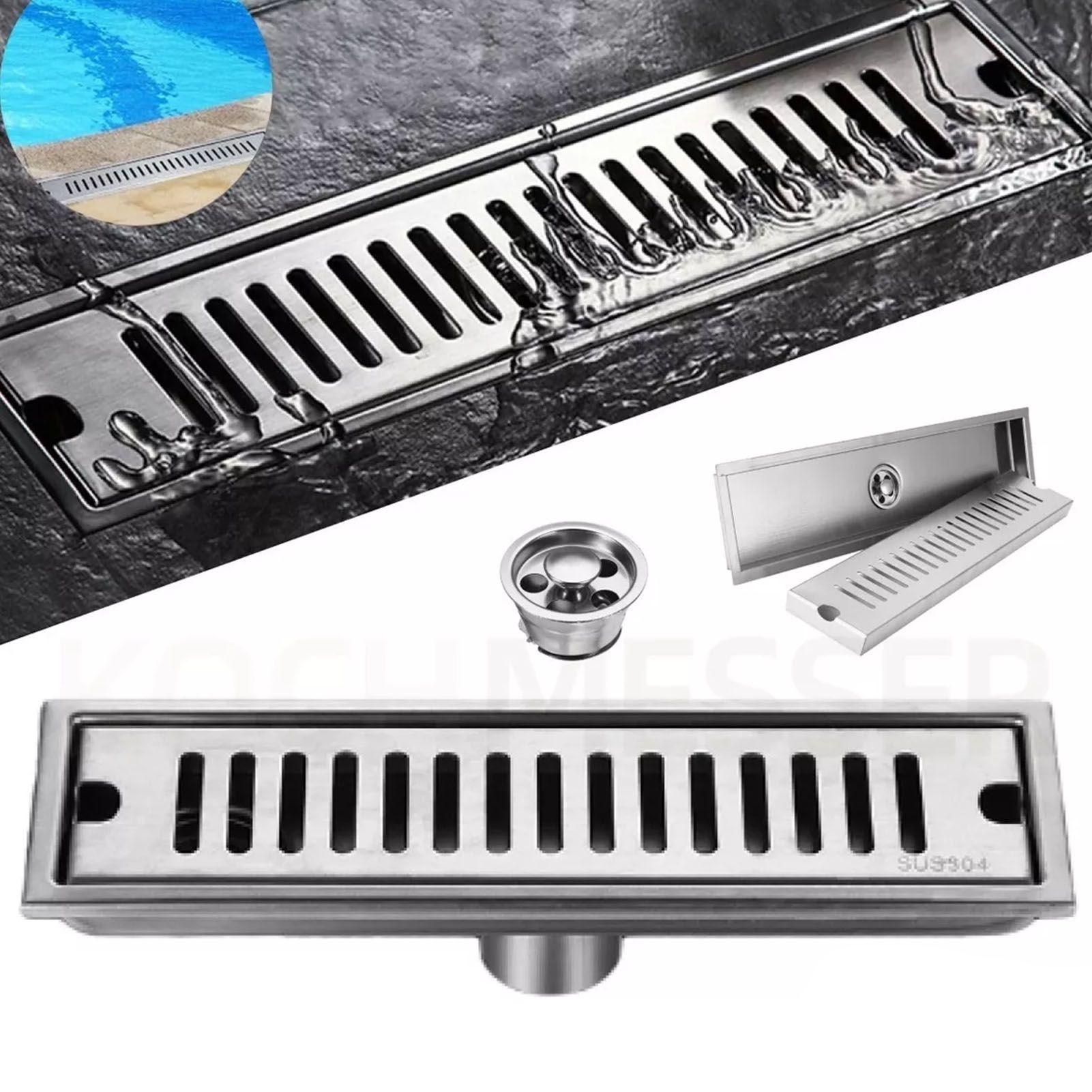 Long Floor Drain Stainless Steel Fast Large Drainage Deodorization Filter for view 6