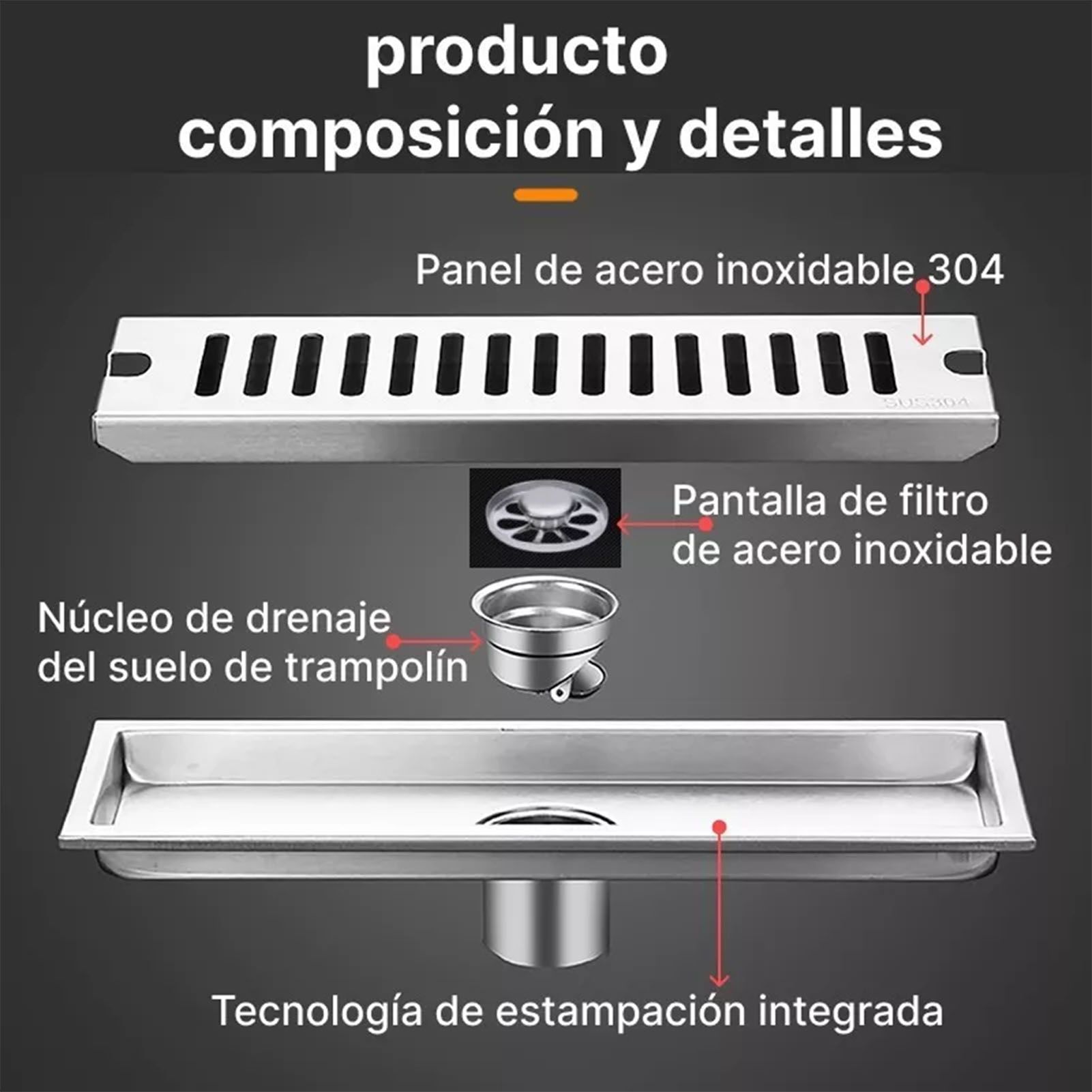 Long Floor Drain Stainless Steel Fast Large Drainage Deodorization Filter for view 14