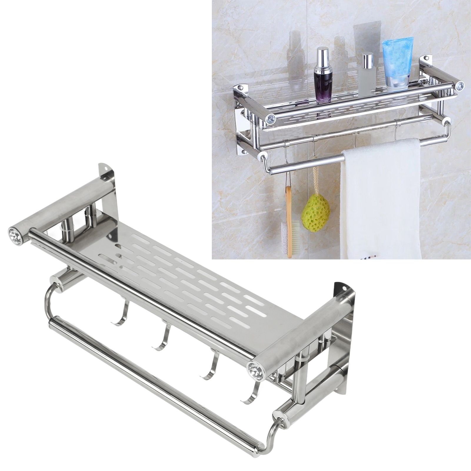 15.7in Bathroom Shelf Wall Mounted 201 Stainless Steel Waterproof Corrosion view 10