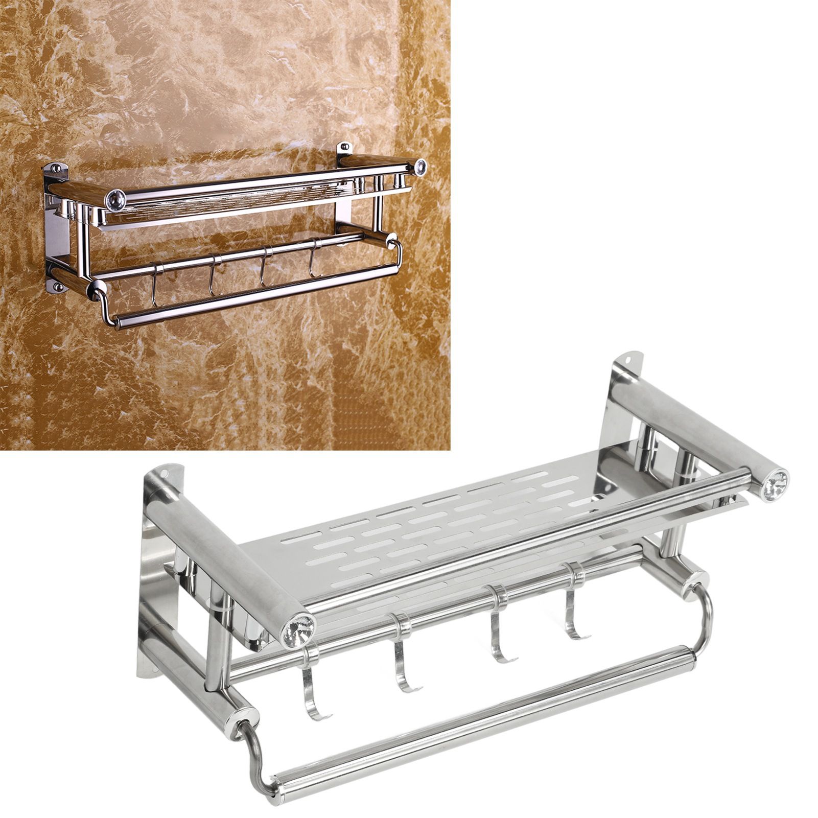 15.7in Bathroom Shelf Wall Mounted 201 Stainless Steel Waterproof Corrosion view 11