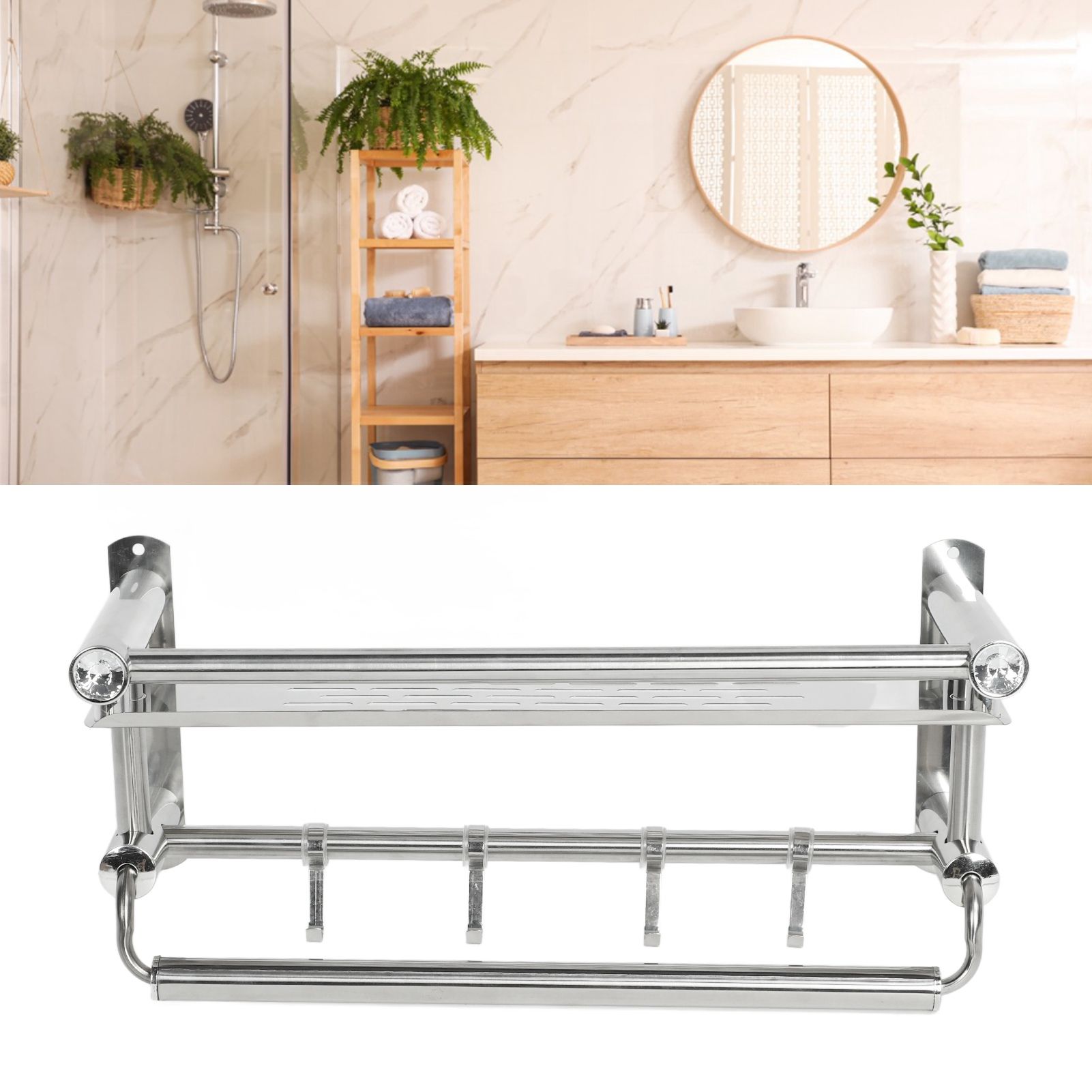 15.7in Bathroom Shelf Wall Mounted 201 Stainless Steel Waterproof Corrosion view 12
