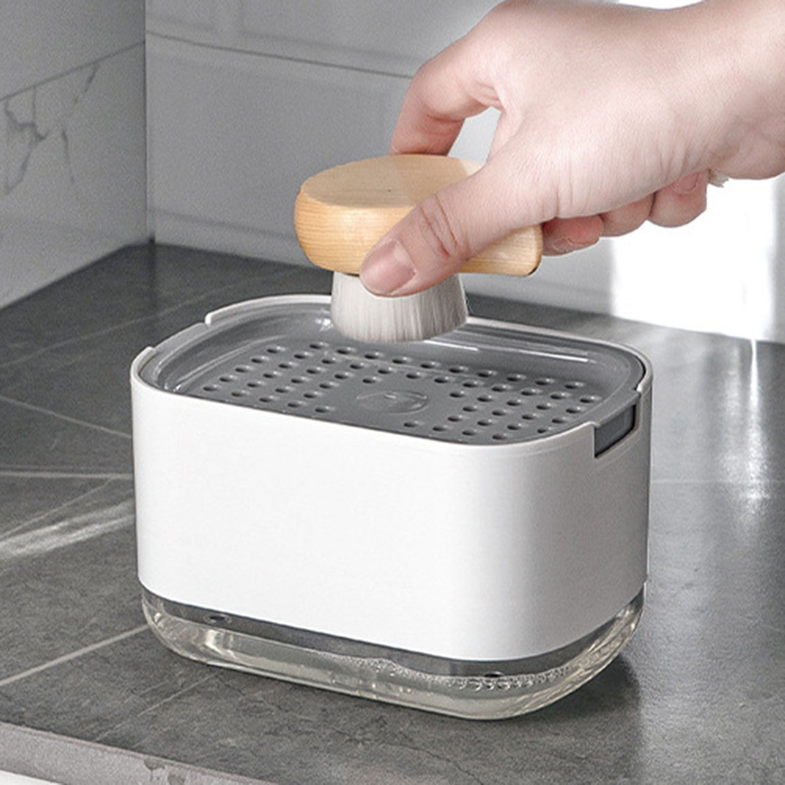 Soap Dispenser with Sponge Holder PP PET Press Type Soap Box for Cloth Dish view 10
