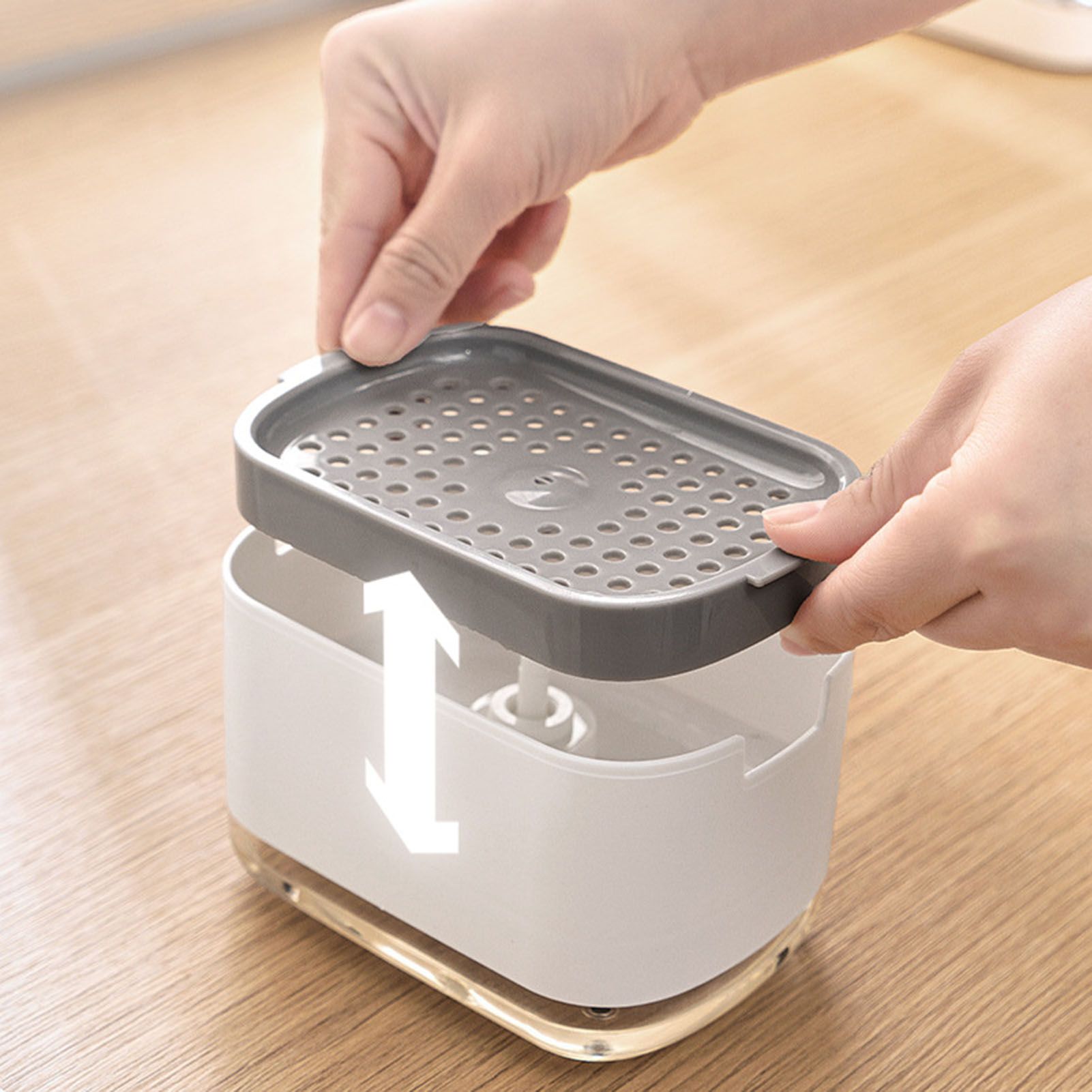Soap Dispenser with Sponge Holder PP PET Press Type Soap Box for Cloth Dish view 11