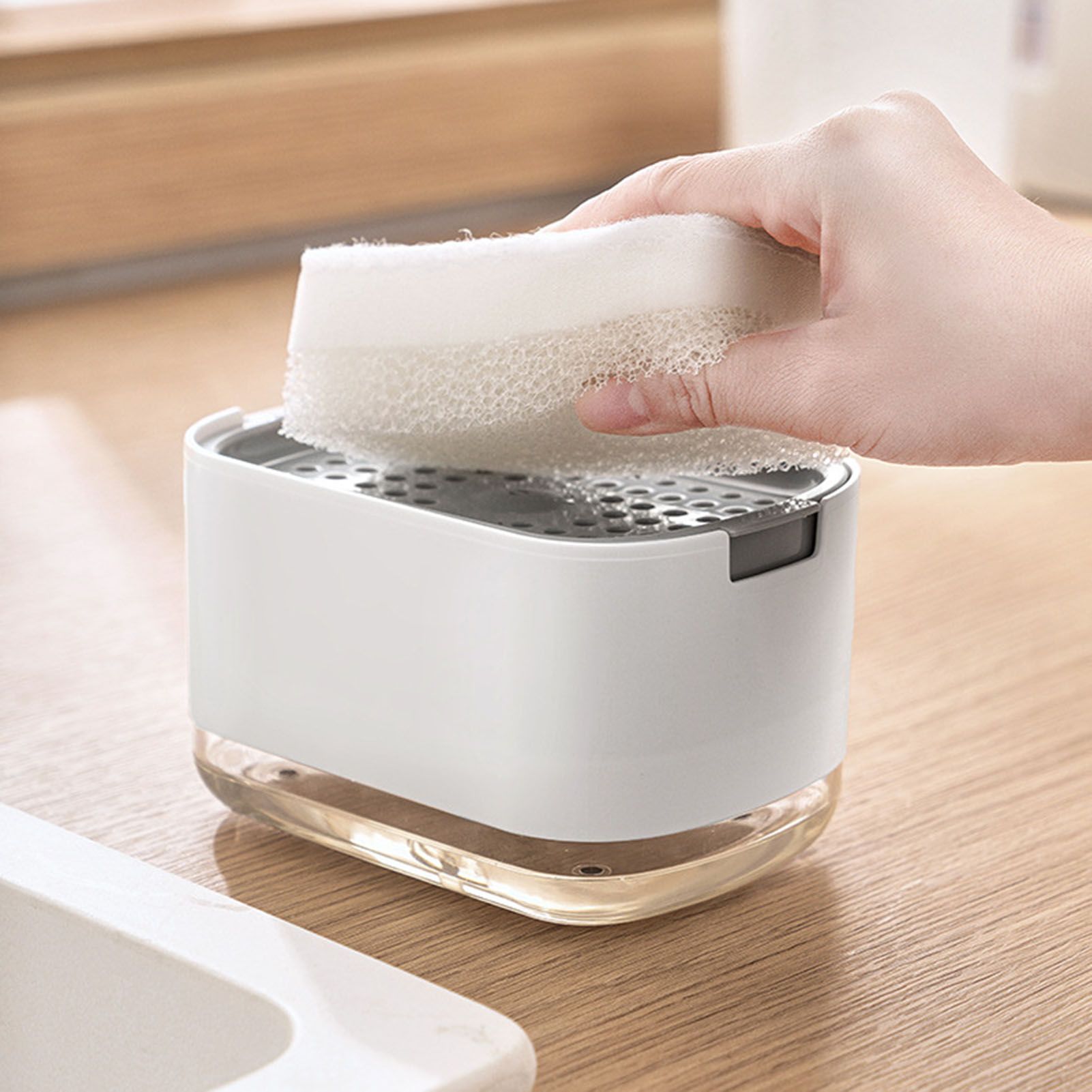 Soap Dispenser with Sponge Holder PP PET Press Type Soap Box for Cloth Dish view 12
