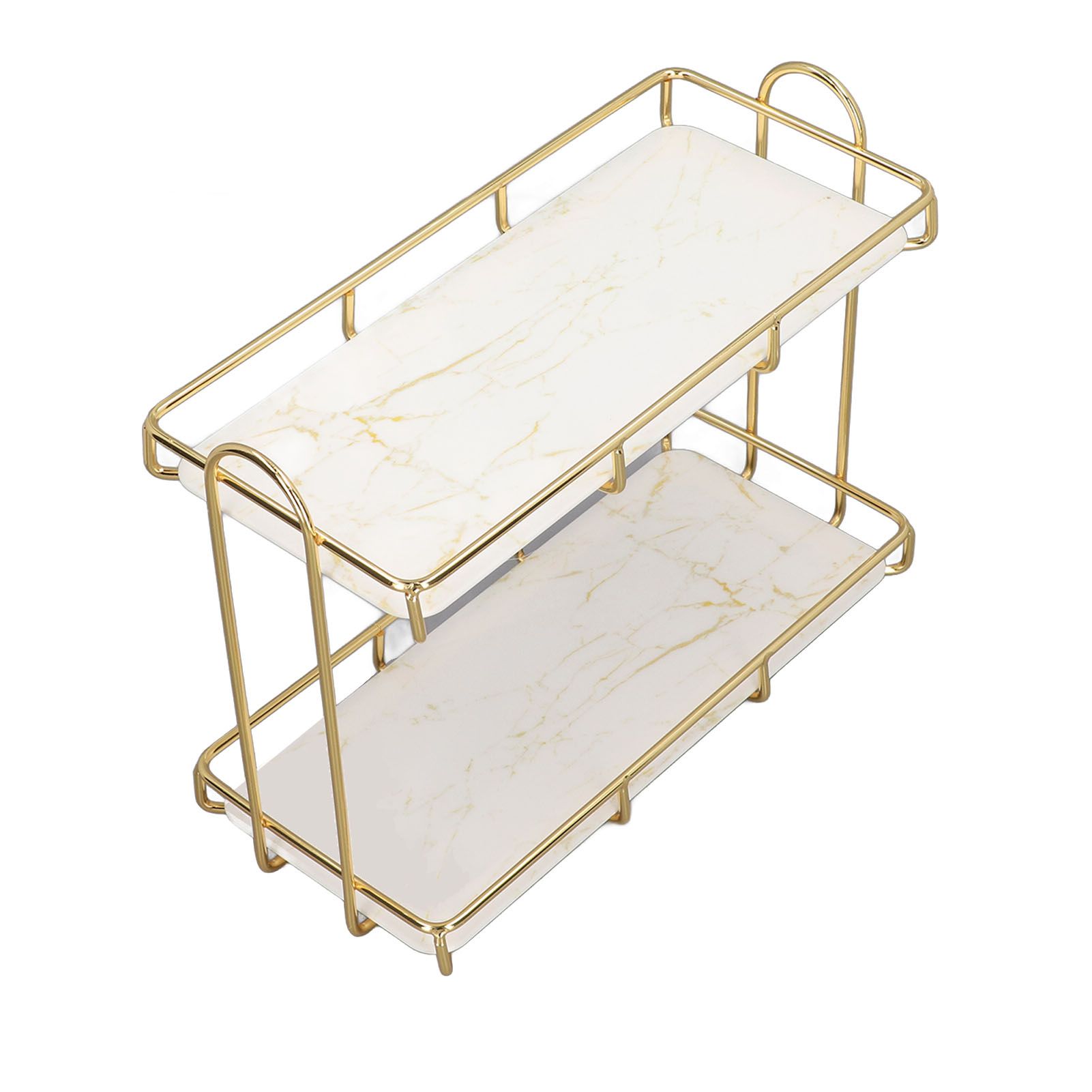2 Tier Bathroom Shelf Countertop Standing Shelf with Partition Cosmetic view 2