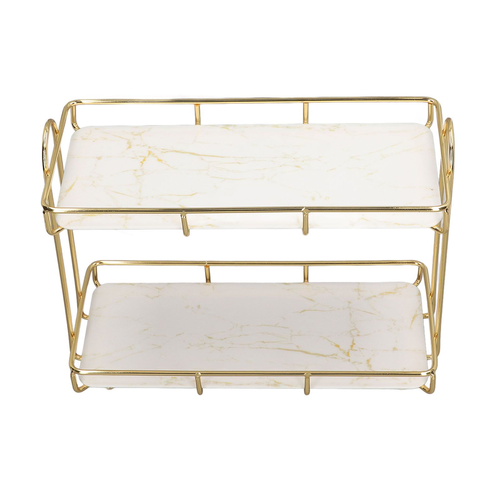 2 Tier Bathroom Shelf Countertop Standing Shelf with Partition Cosmetic view 3