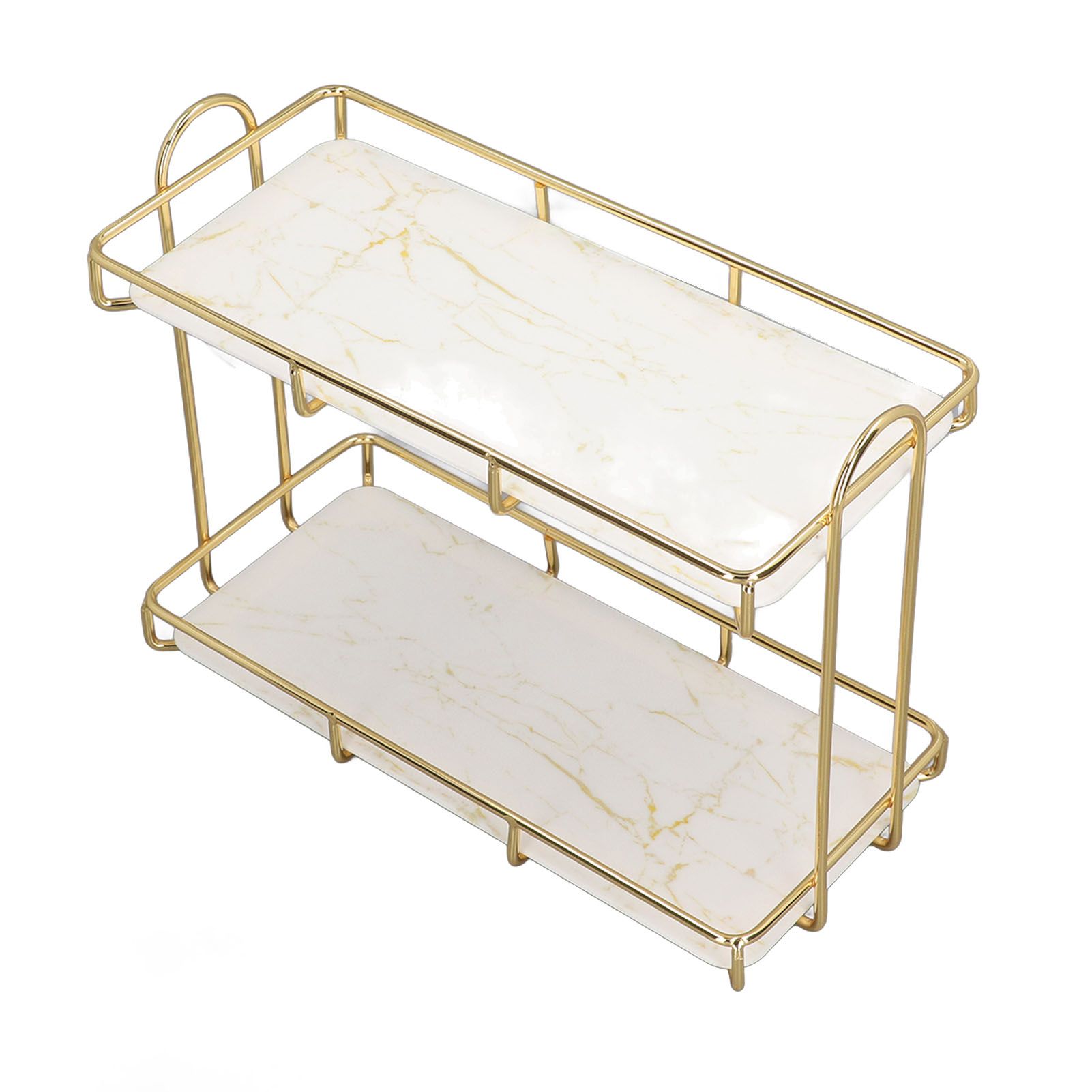 2 Tier Bathroom Shelf Countertop Standing Shelf with Partition Cosmetic view 4