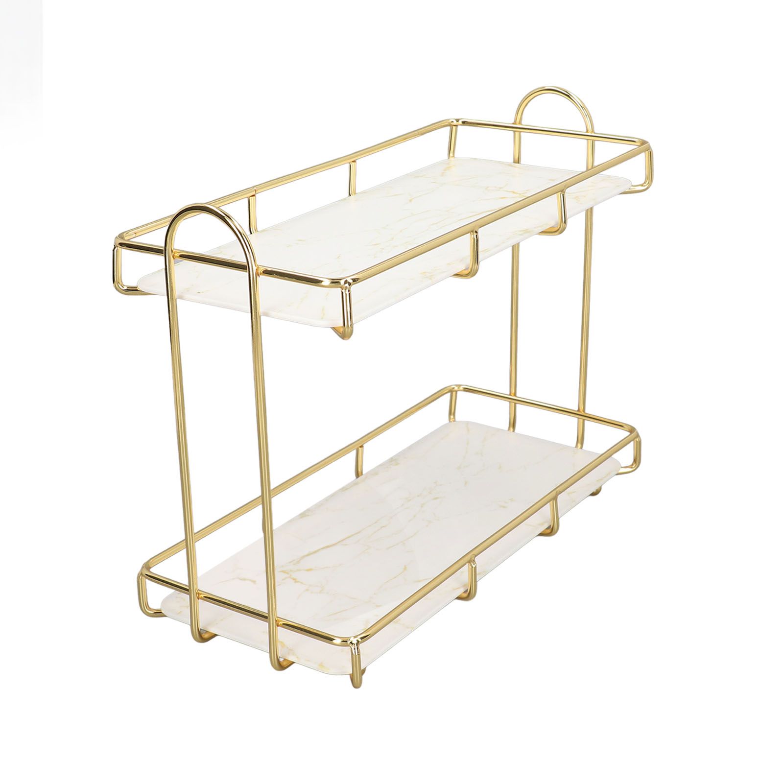 2 Tier Bathroom Shelf Countertop Standing Shelf with Partition Cosmetic view 5