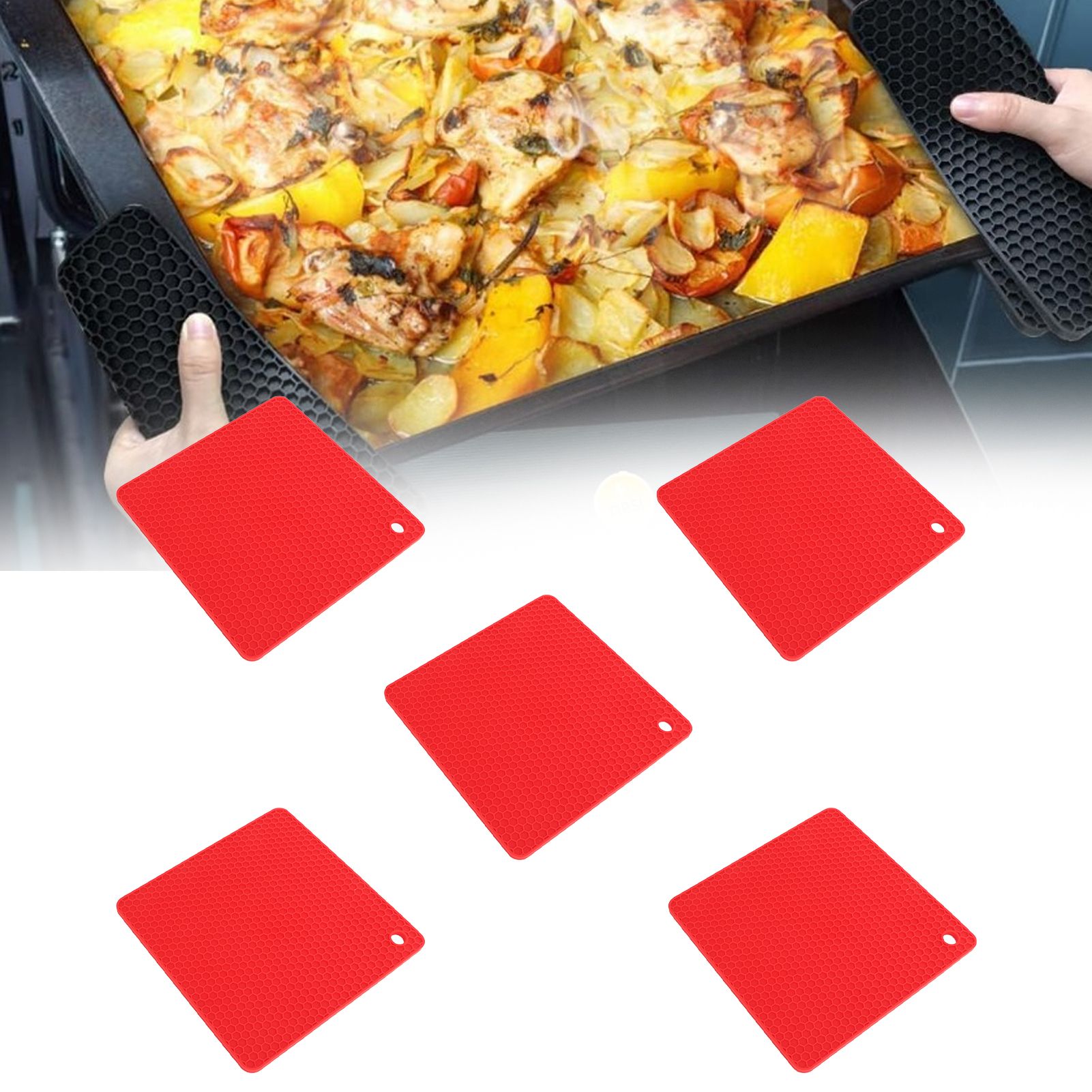 5pcs Silicone Pot Holders Mat Heat Resistant Anti Slip Square Honeycomb Trivet view 11