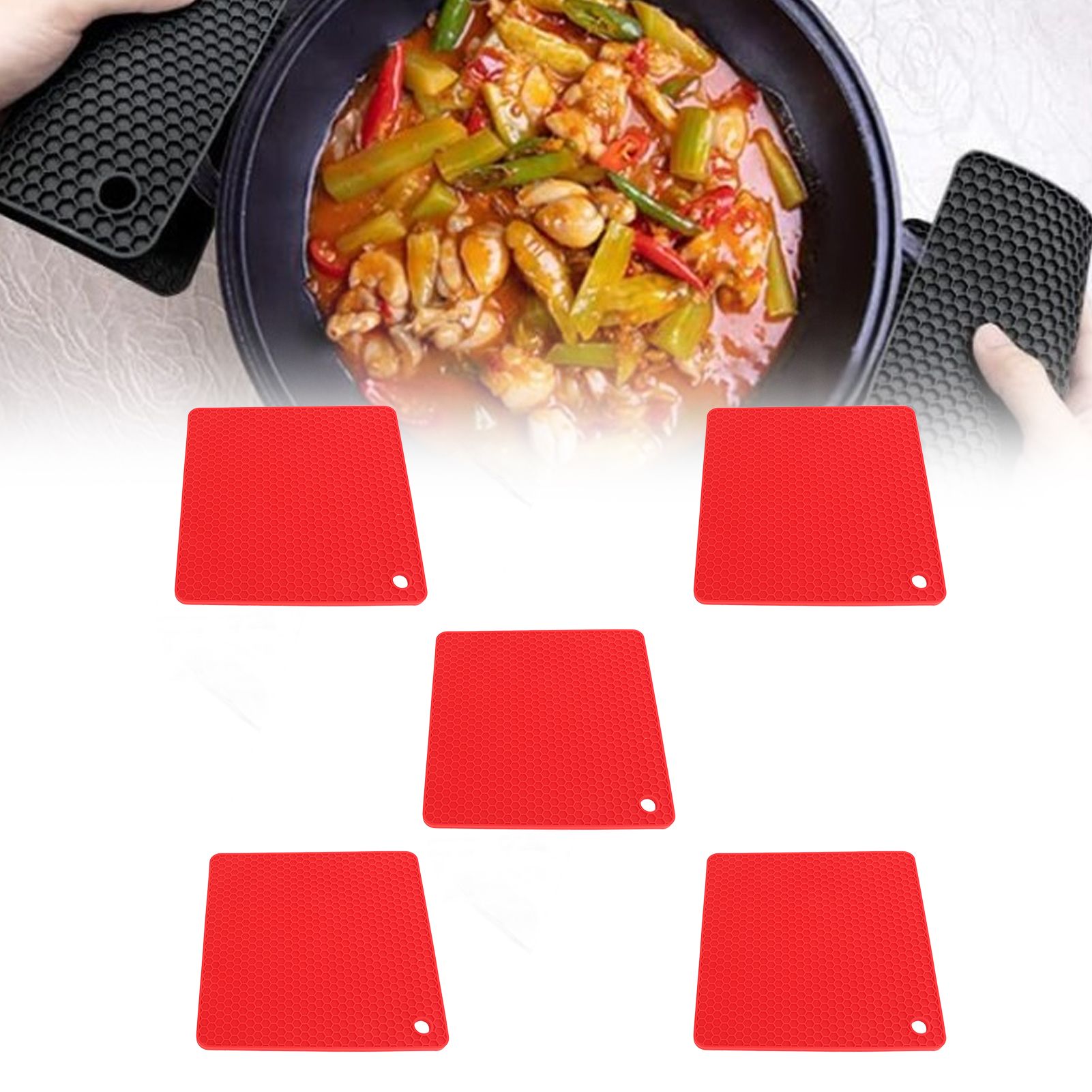 5pcs Silicone Pot Holders Mat Heat Resistant Anti Slip Square Honeycomb Trivet view 12