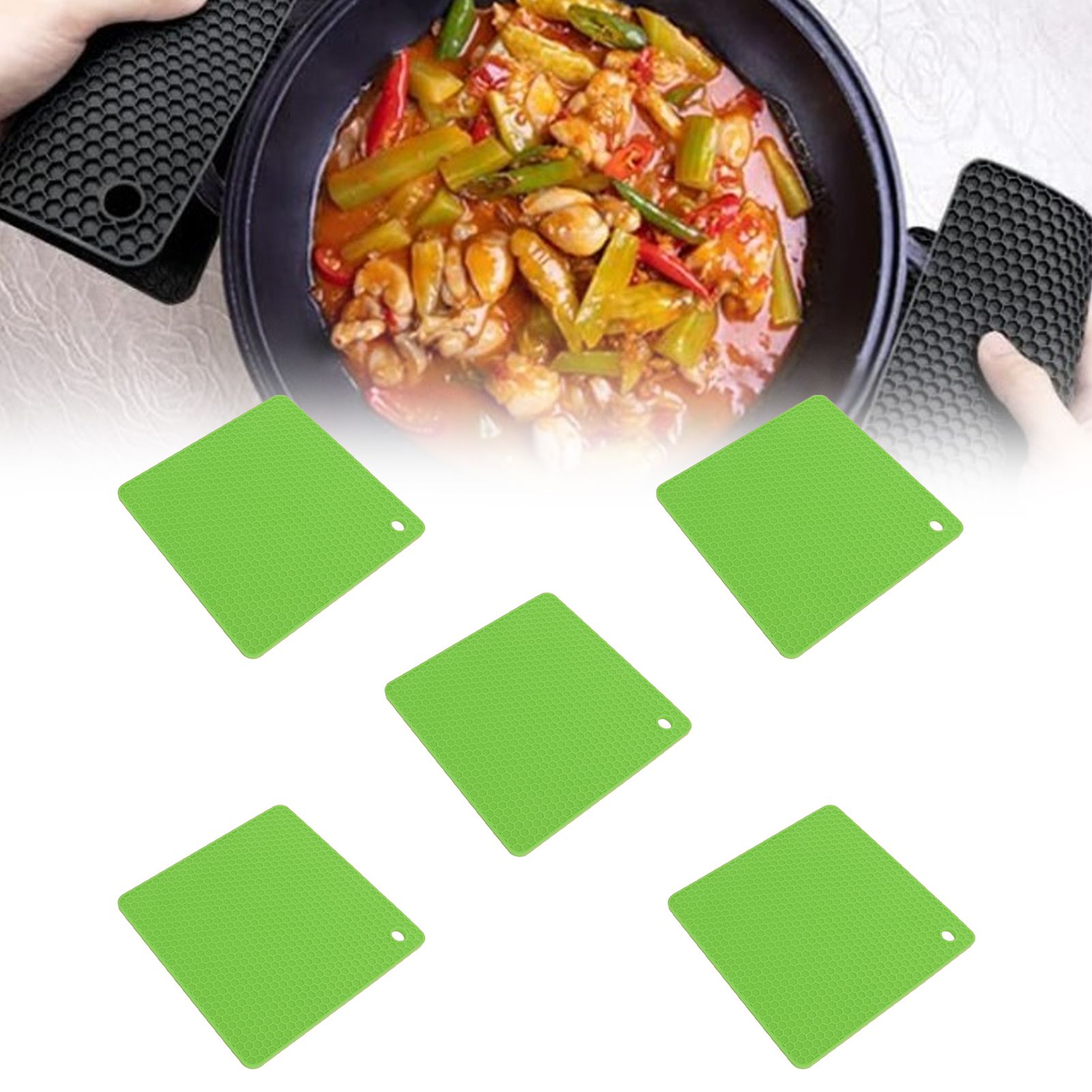 5pcs Silicone Pot Holders Mat Heat Resistant Anti Slip Square Honeycomb Trivet view 11