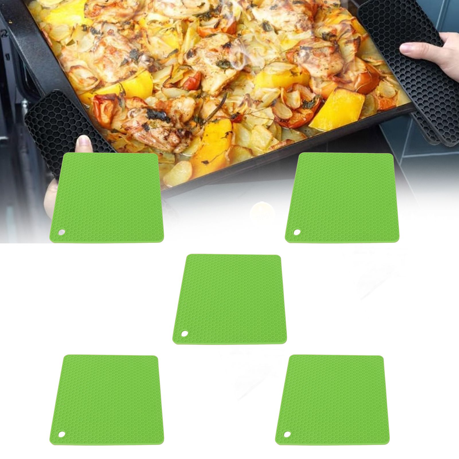 5pcs Silicone Pot Holders Mat Heat Resistant Anti Slip Square Honeycomb Trivet view 12