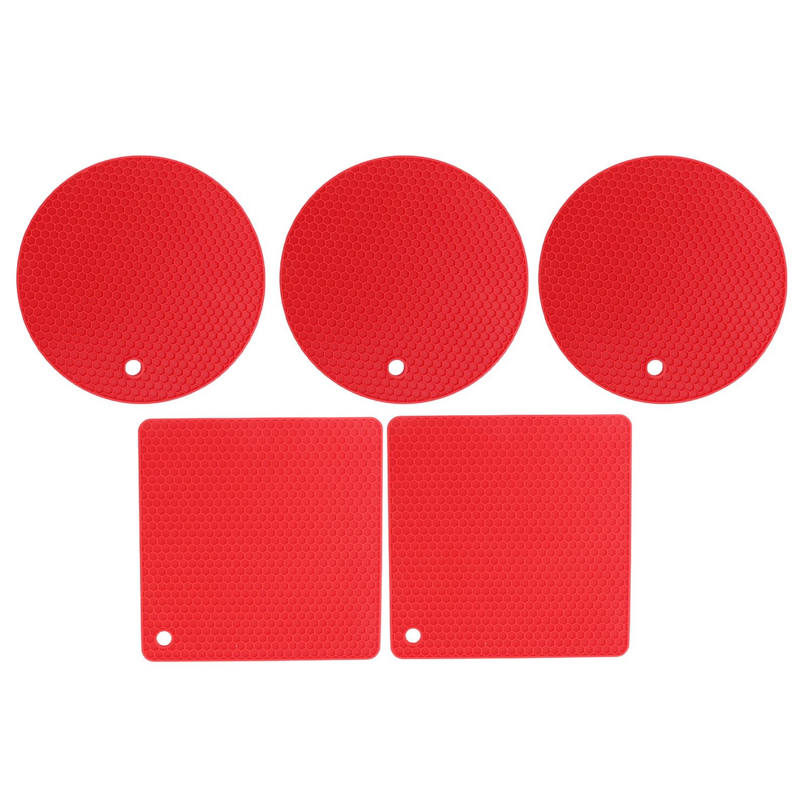 5Pcs Silicone Trivet Mat Square Round Honeycomb Hot Pad Non Slip Heat