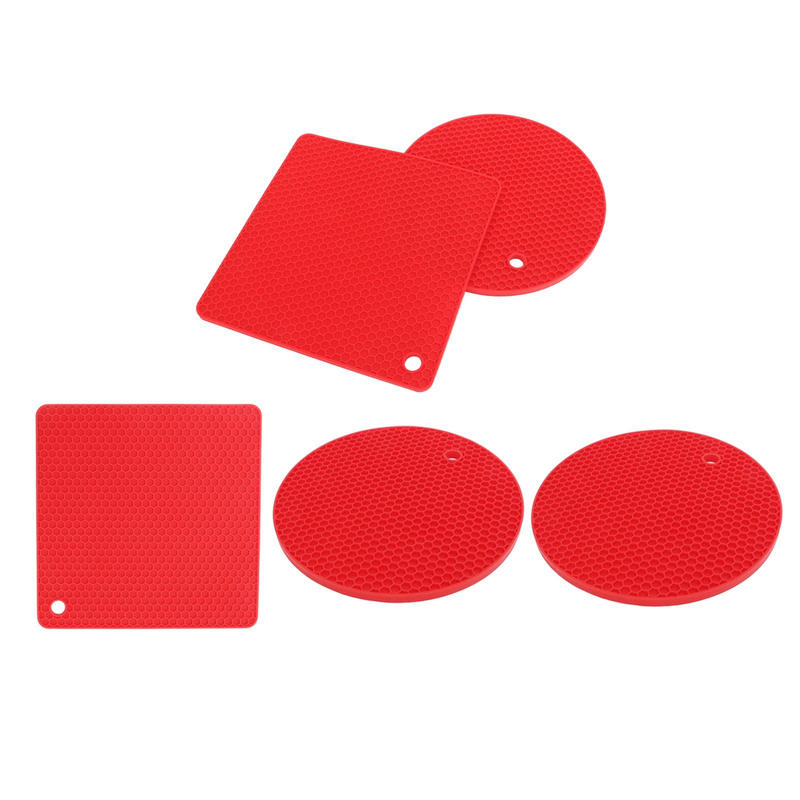 5Pcs Silicone Trivet Mat Square Round Honeycomb Hot Pad Non Slip Heat view 9