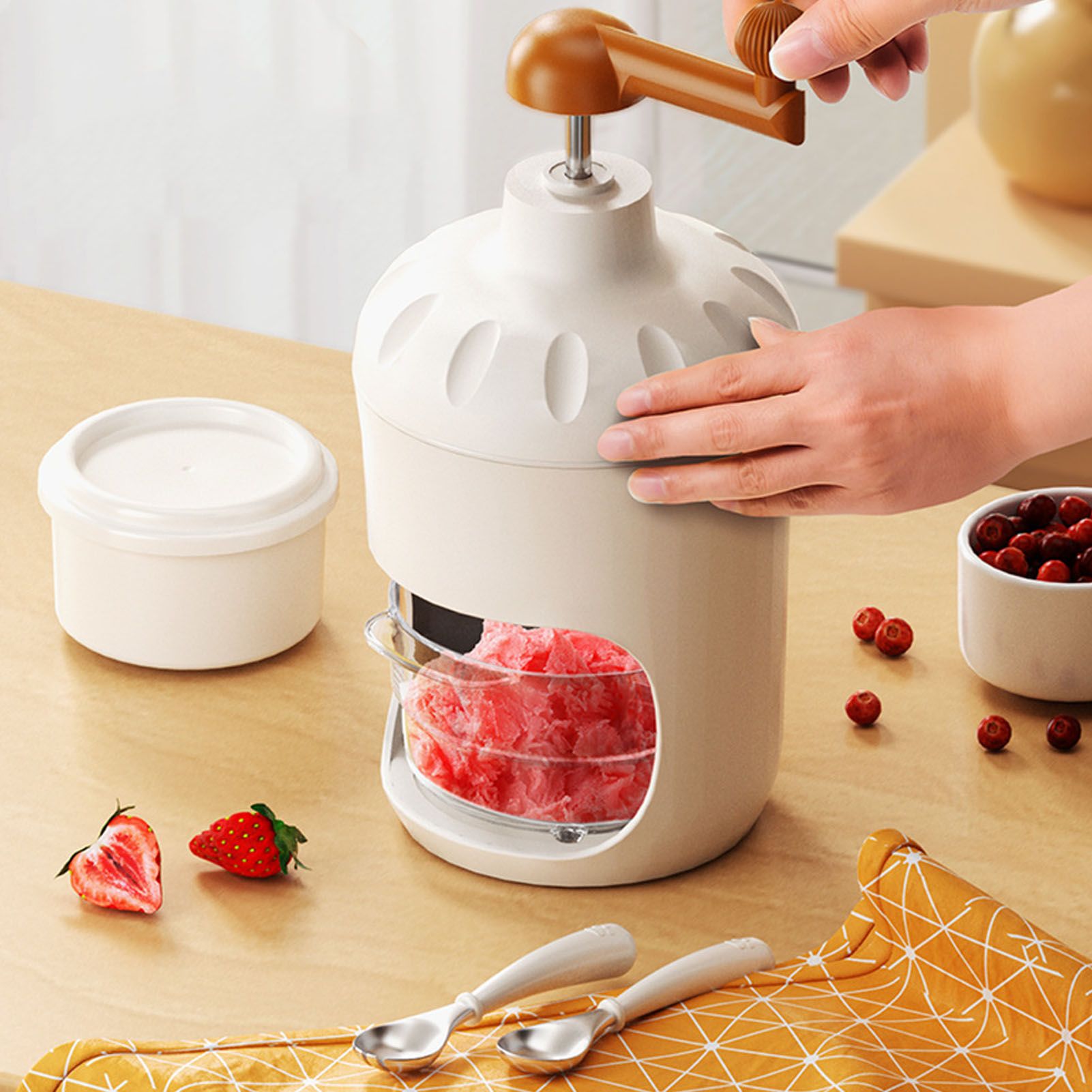 Hand Crank Shaved Ice Machine Stainless Steel Blades Safe Portable Ice Crusher view 5