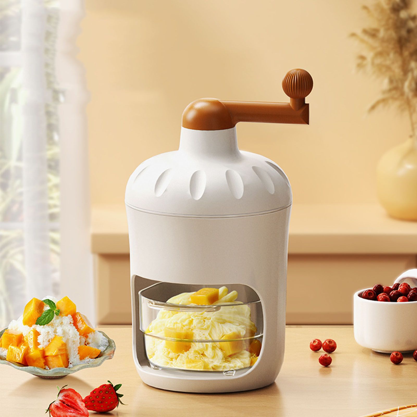 Hand Crank Shaved Ice Machine Stainless Steel Blades Safe Portable Ice Crusher view 6