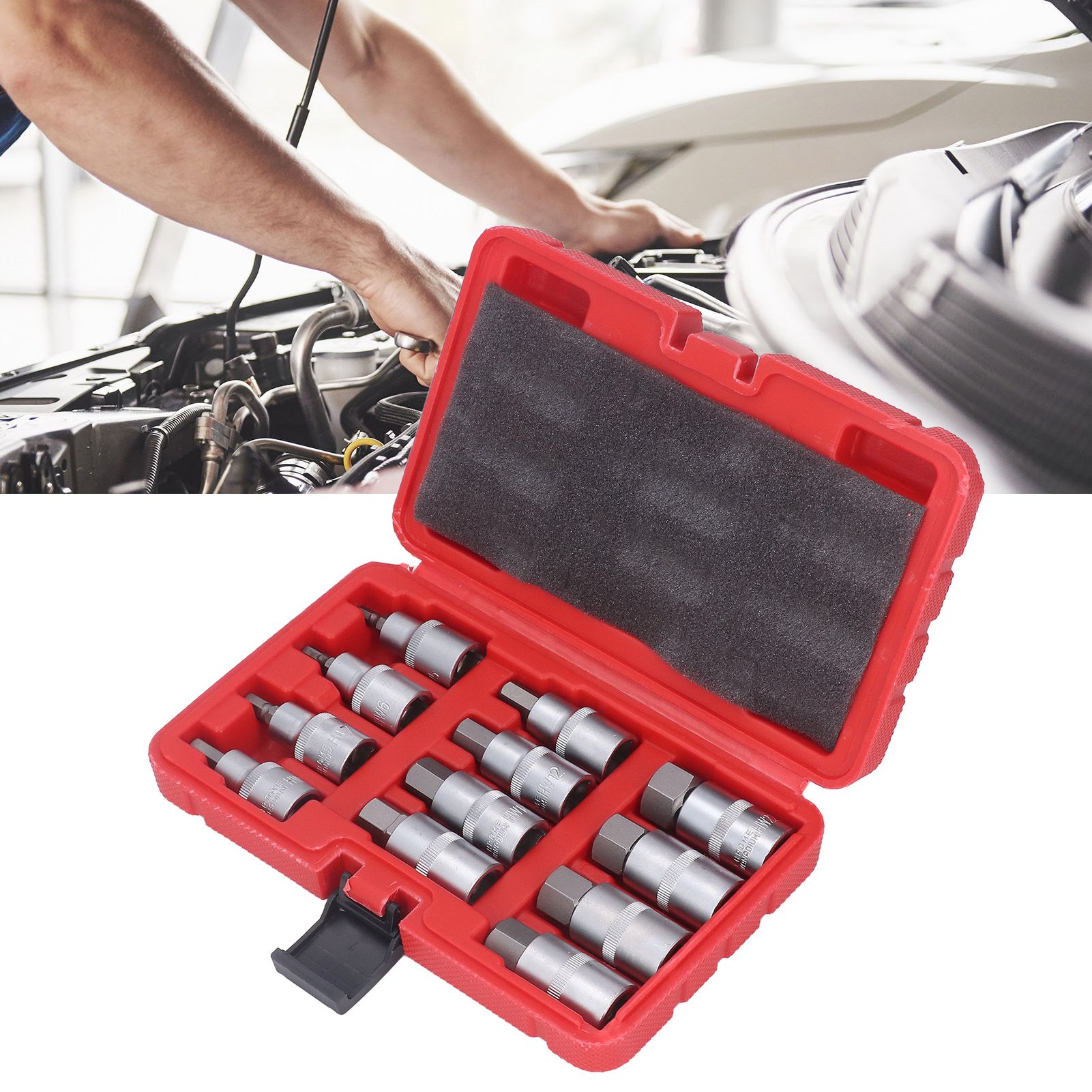 12PCS Drive Socket Set Steel High Hardness Wear Resistant 1/2in Drive Master view 12