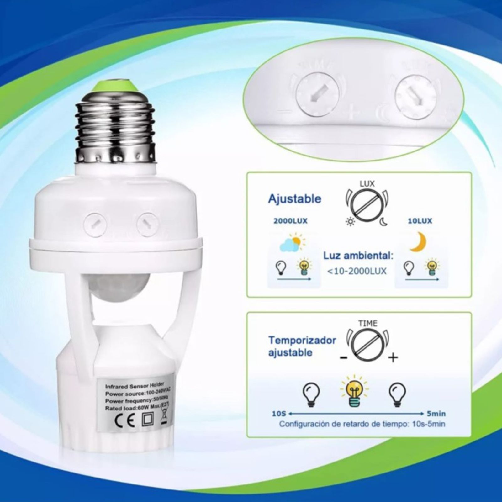 Sensor Bulb Light Switch Motion Detection Infrared Induction Adjustable Screw view 7