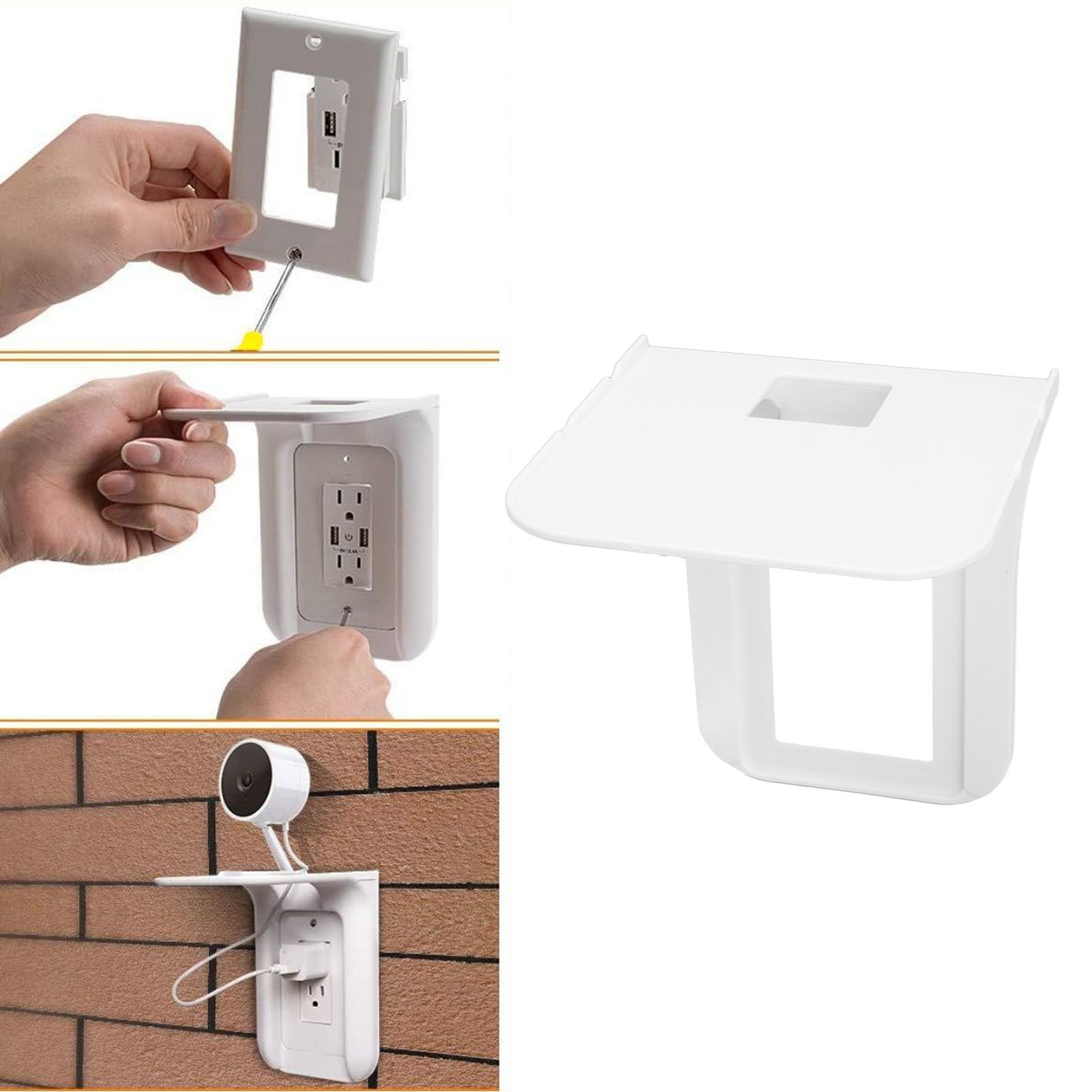 Wall Mounted Outlet Shelf ABS Hole Design Simple Power Charger Shelf Phone view 11