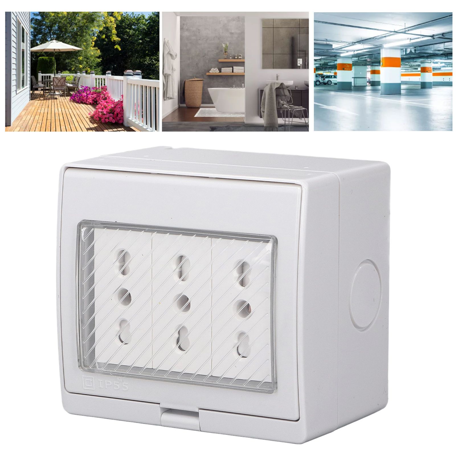 Waterproof Wall Socket IP55 Dustproof Flame Retardant Housing 3 Port Wall view 12