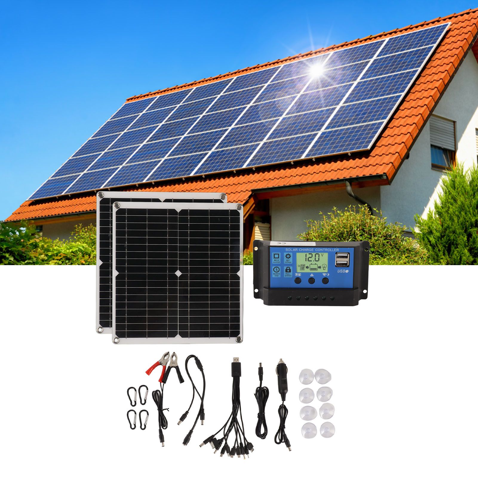 Solar Panel Kit 50W Solar Panel 60A Solar Charge Controller Set with 2 USB view 11
