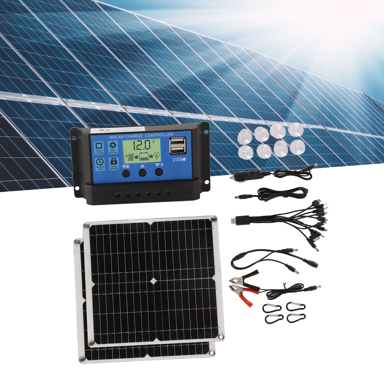Solar Panel Kit 50W Solar Panel 60A Solar Charge Controller Set with 2 USB view 12