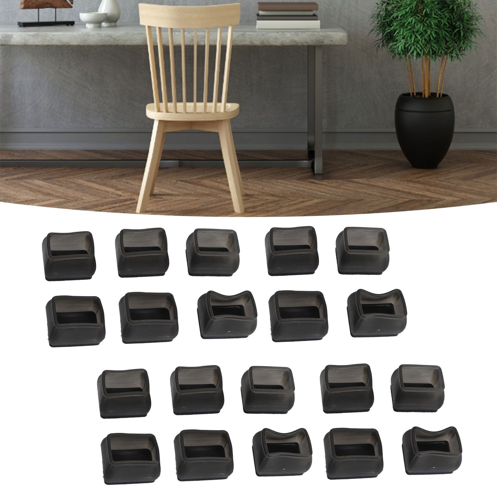 20 Pcs Chair Leg Floor Protector Rectangular Transparent Black Felt Mat view 12