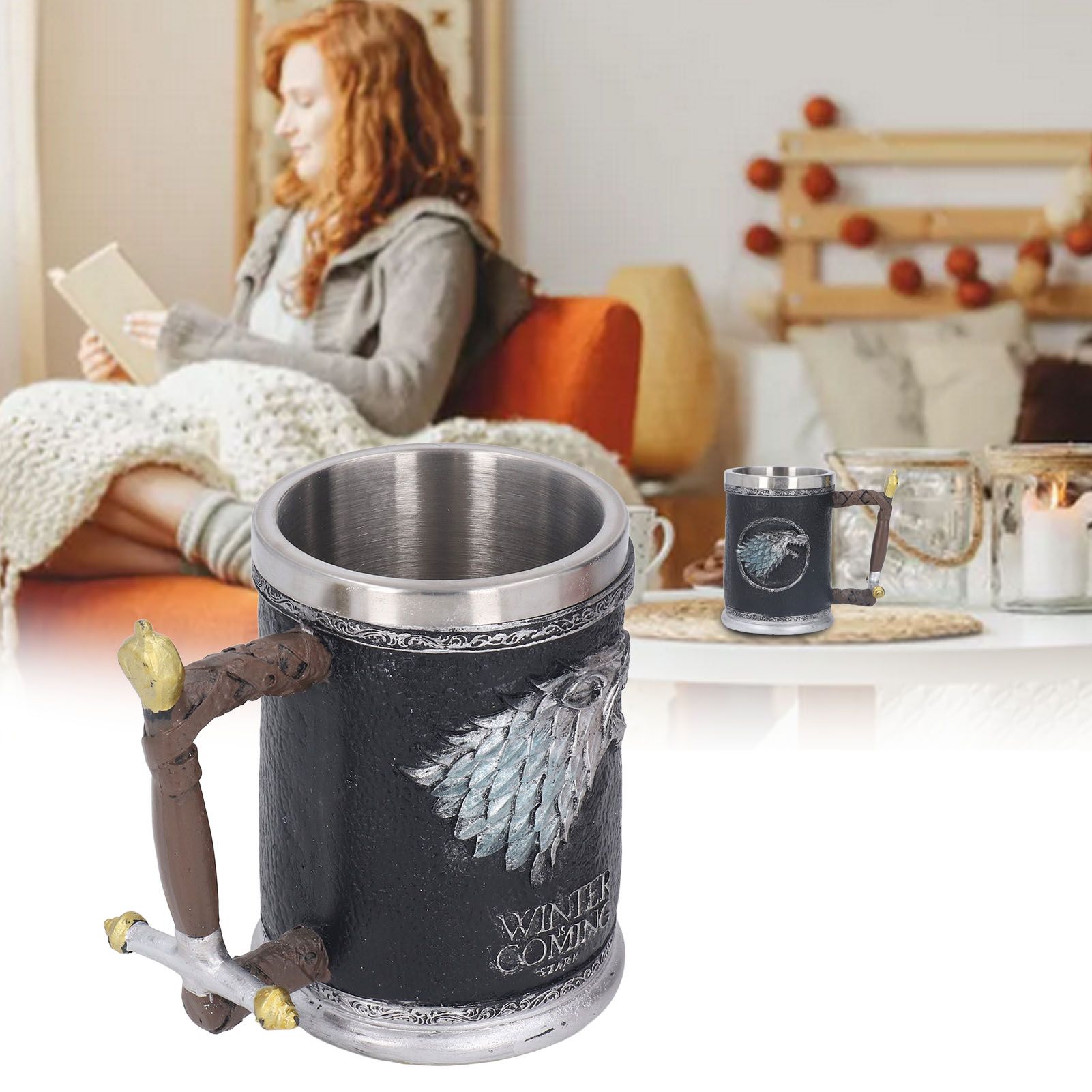 Stainless Steel Liner Mug Resin Decorative Hand Painted Beer Cup for Home Bar view 11