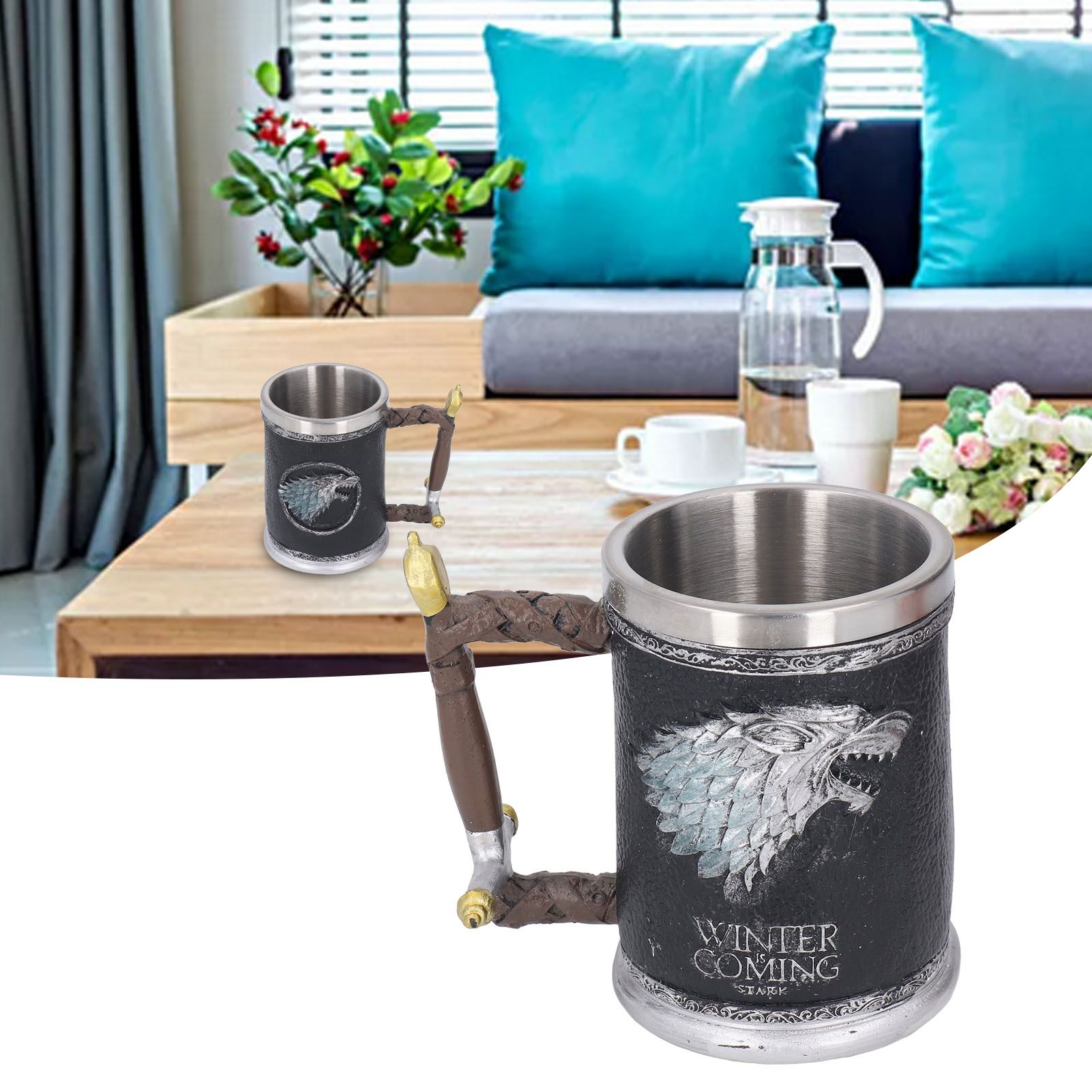 Stainless Steel Liner Mug Resin Decorative Hand Painted Beer Cup for Home Bar view 12