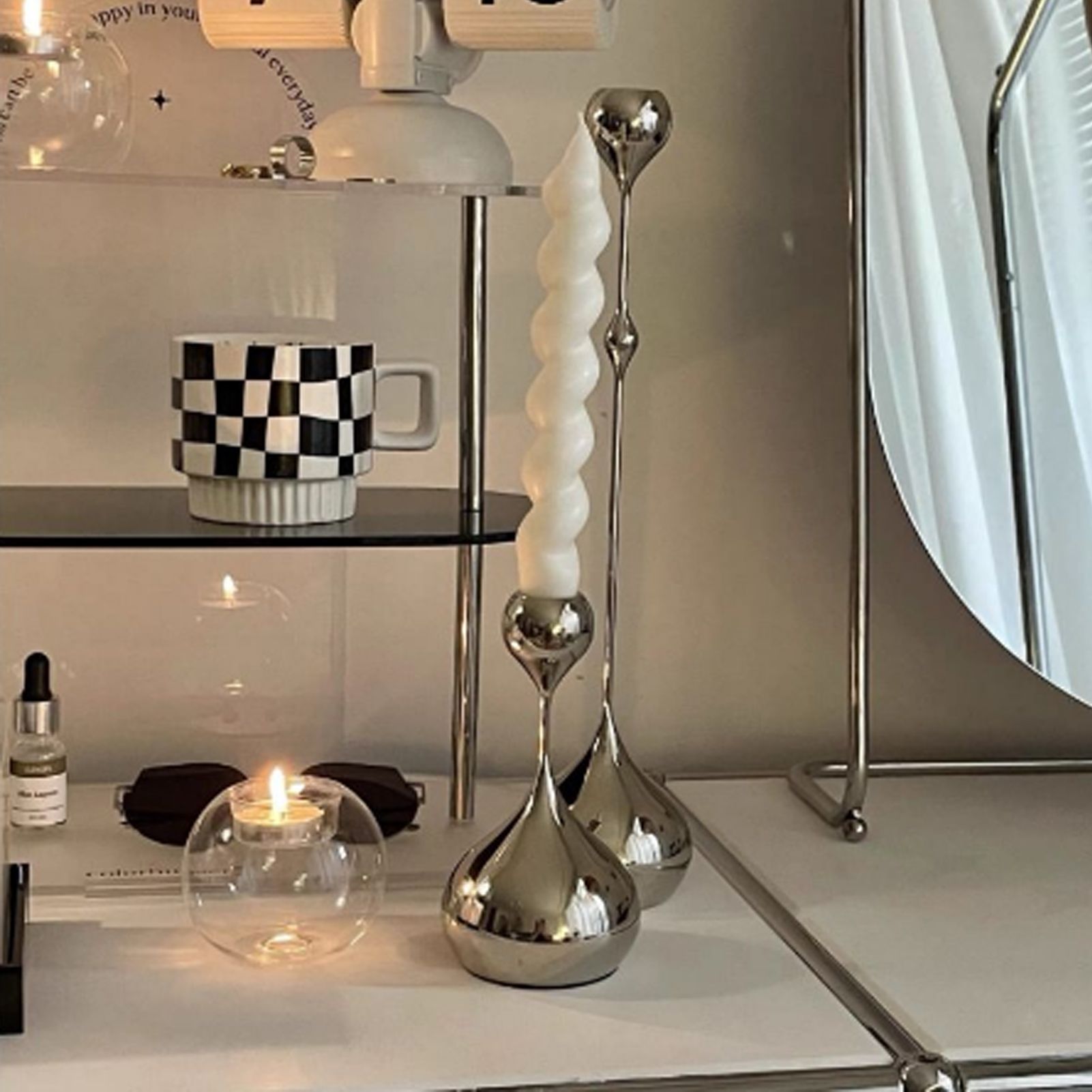Candle Holder Ornament Stainless Steel Candlestick Holder Household Desktop view 8