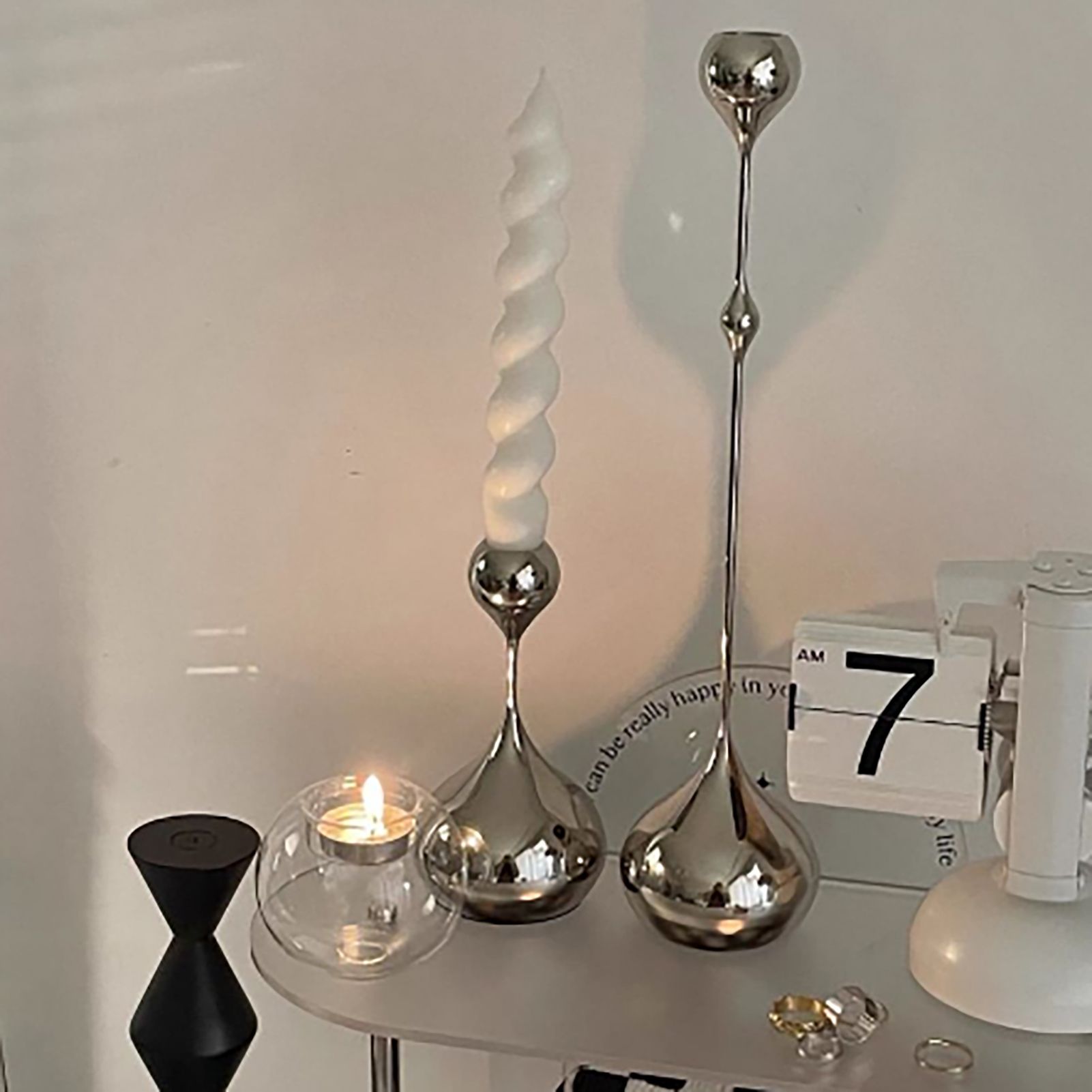 Candle Holder Ornament Stainless Steel Candlestick Holder Household Desktop view 14