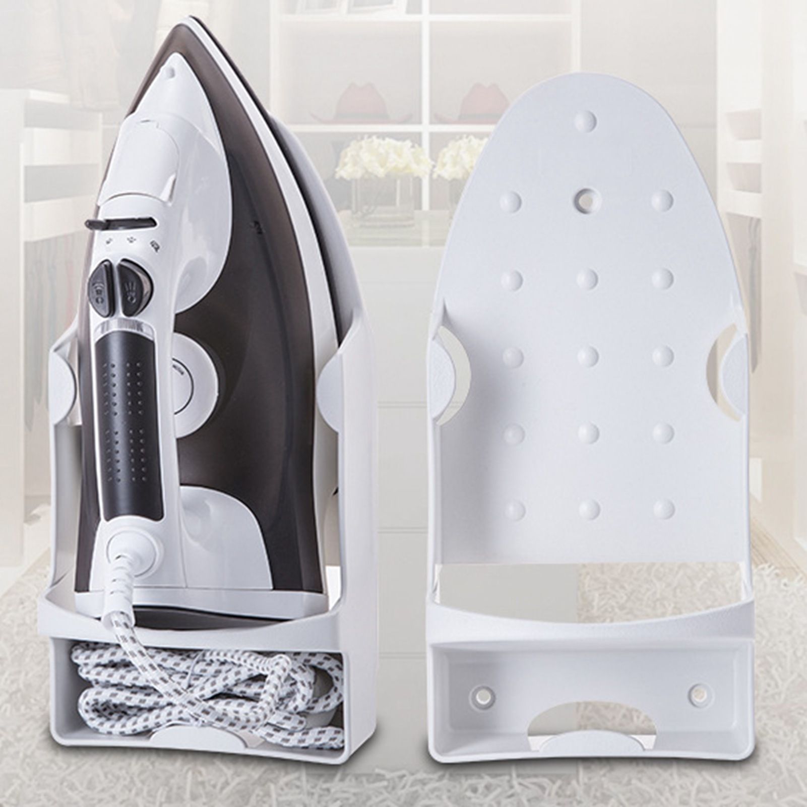 Iron Holder Wall Mounted Heat Resistant Widened Electric Iron Organizer with view 3