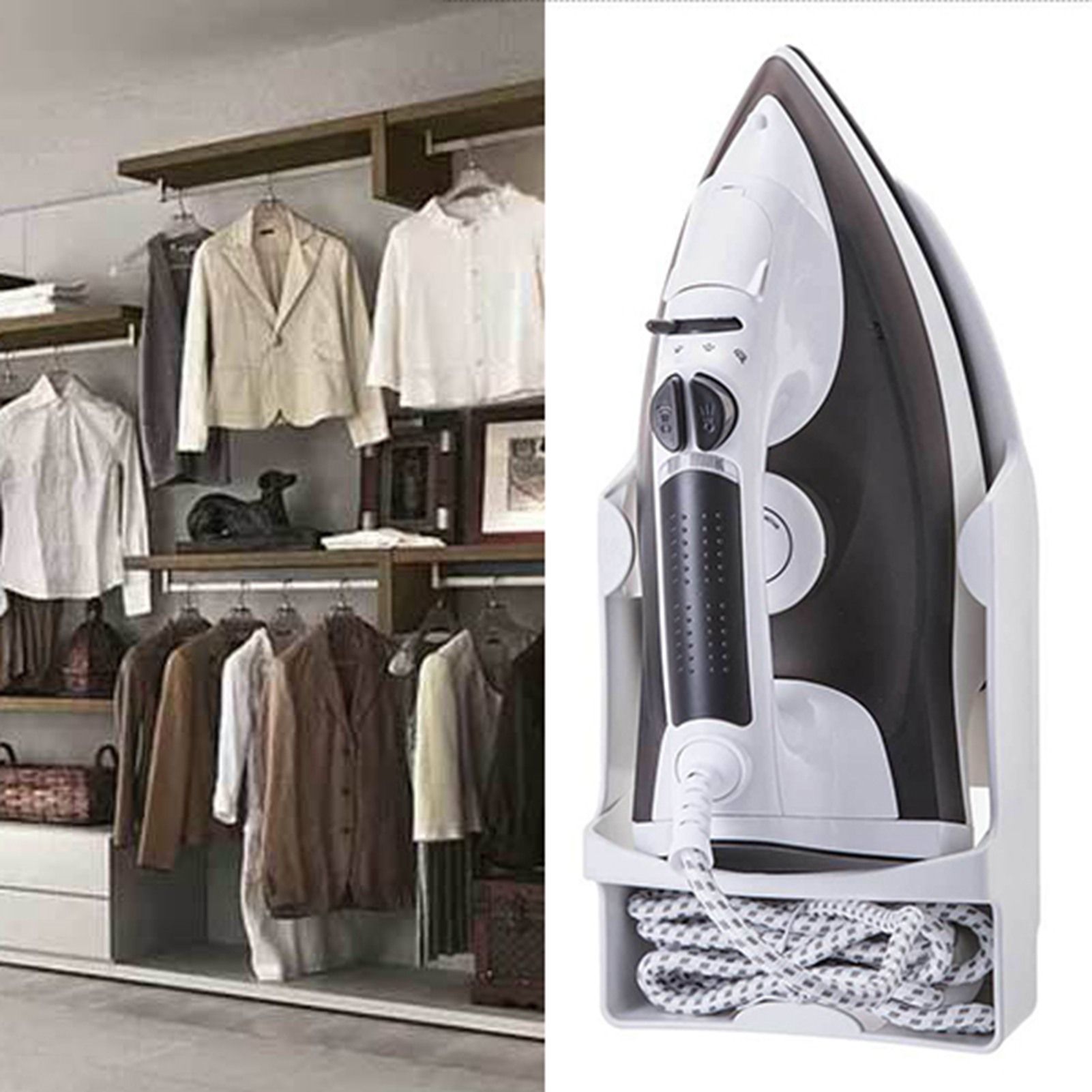 Iron Holder Wall Mounted Heat Resistant Widened Electric Iron Organizer with view 4