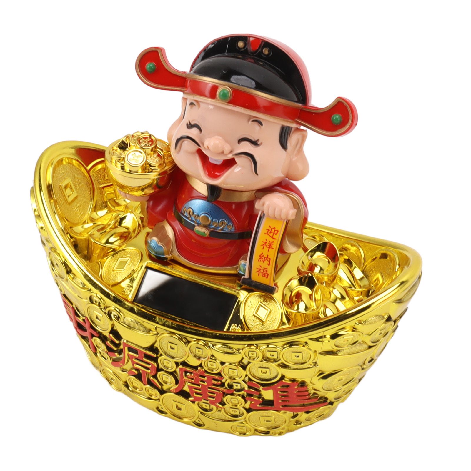 Wealth God Ornament Solar Panel Nodding Fortune Wealth Statue for Car view 4