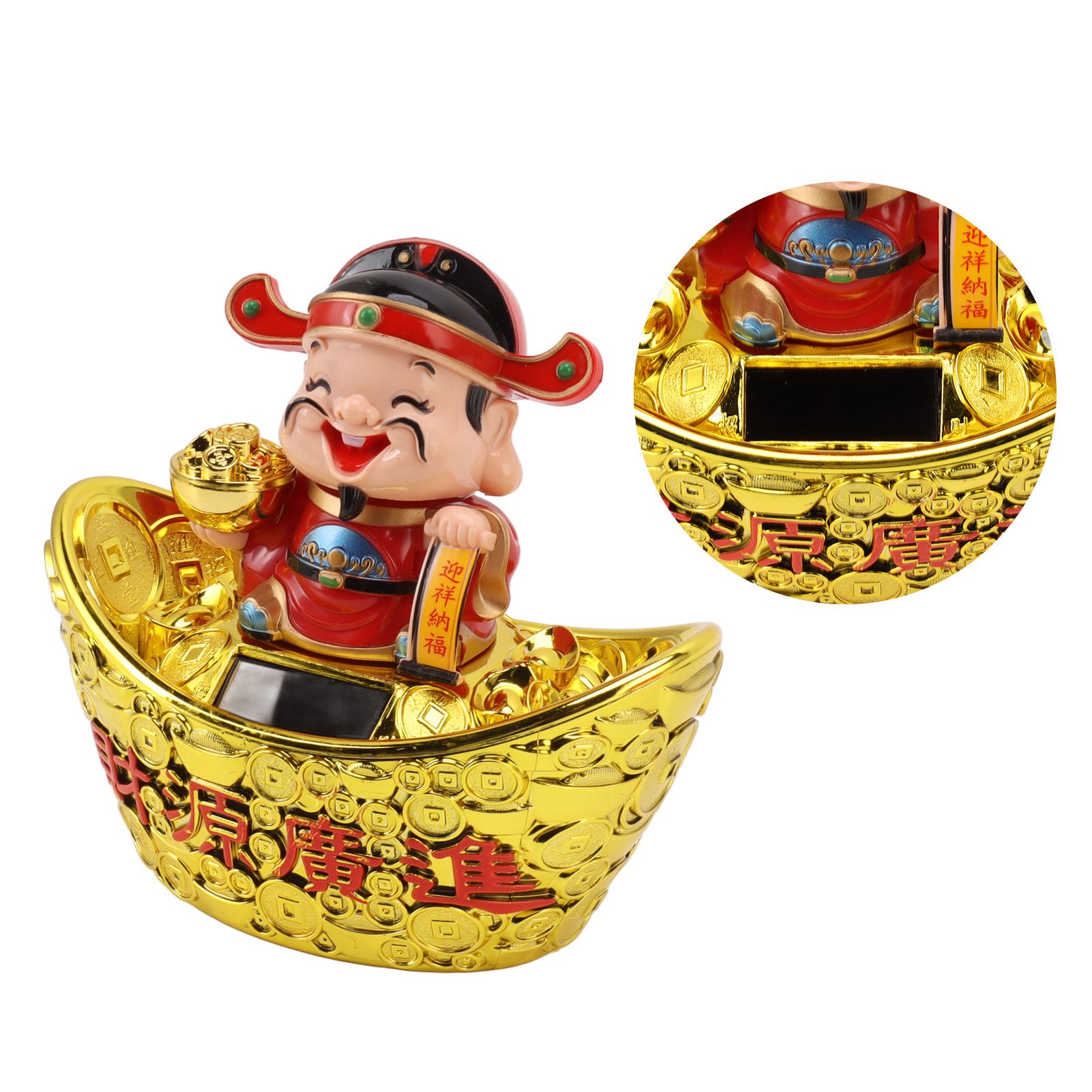 Wealth God Ornament Solar Panel Nodding Fortune Wealth Statue for Car view 9