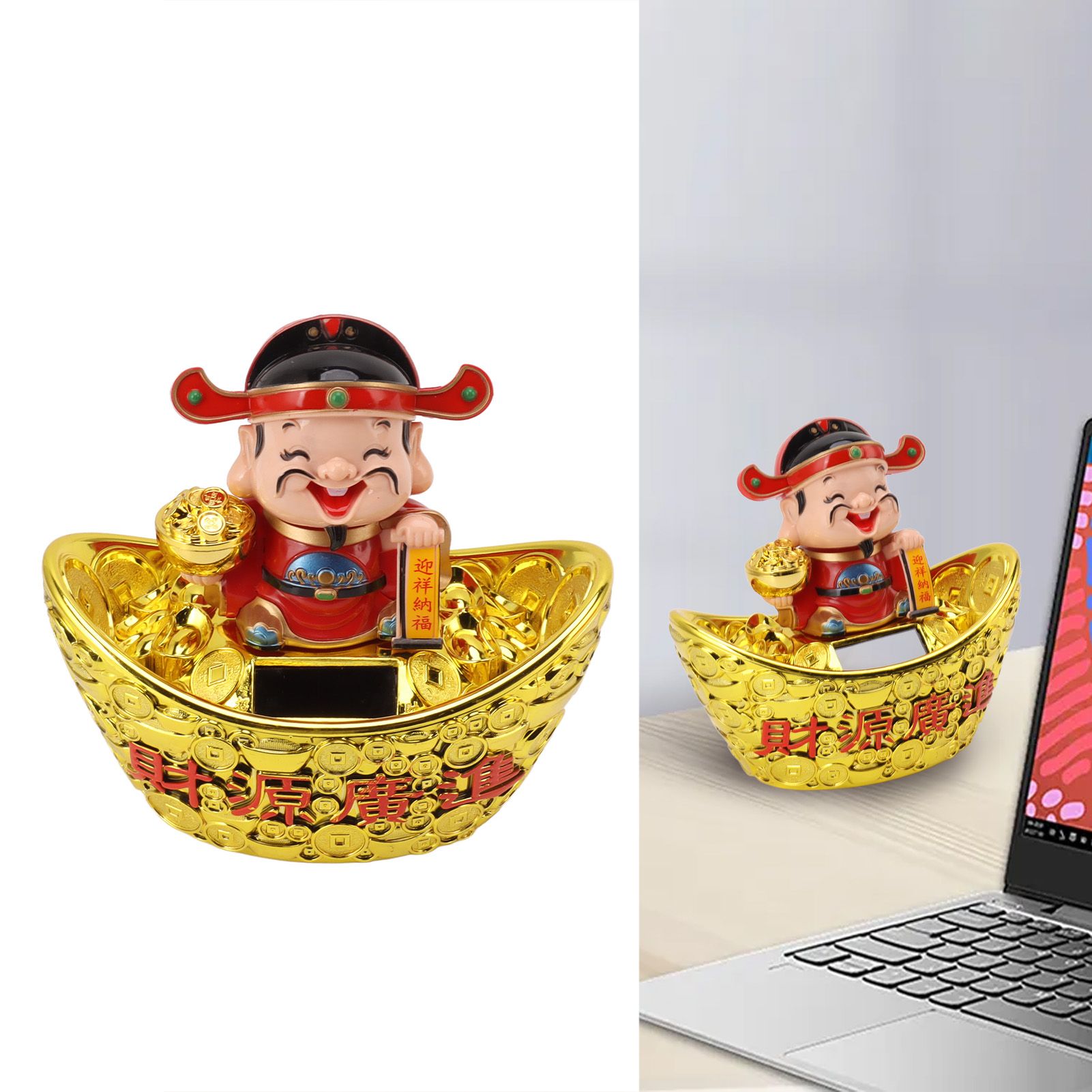 Wealth God Ornament Solar Panel Nodding Fortune Wealth Statue for Car view 11