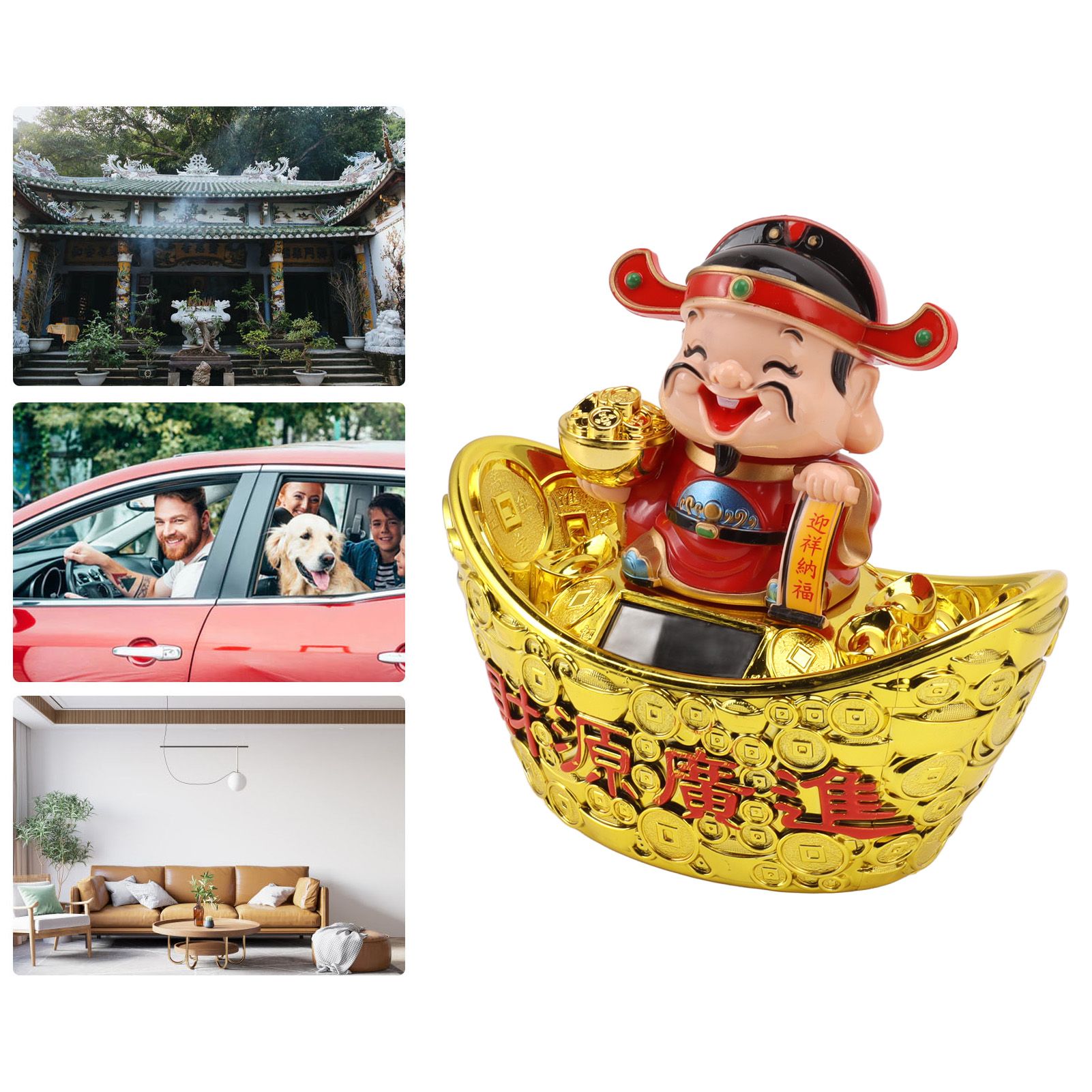 Wealth God Ornament Solar Panel Nodding Fortune Wealth Statue for Car view 12