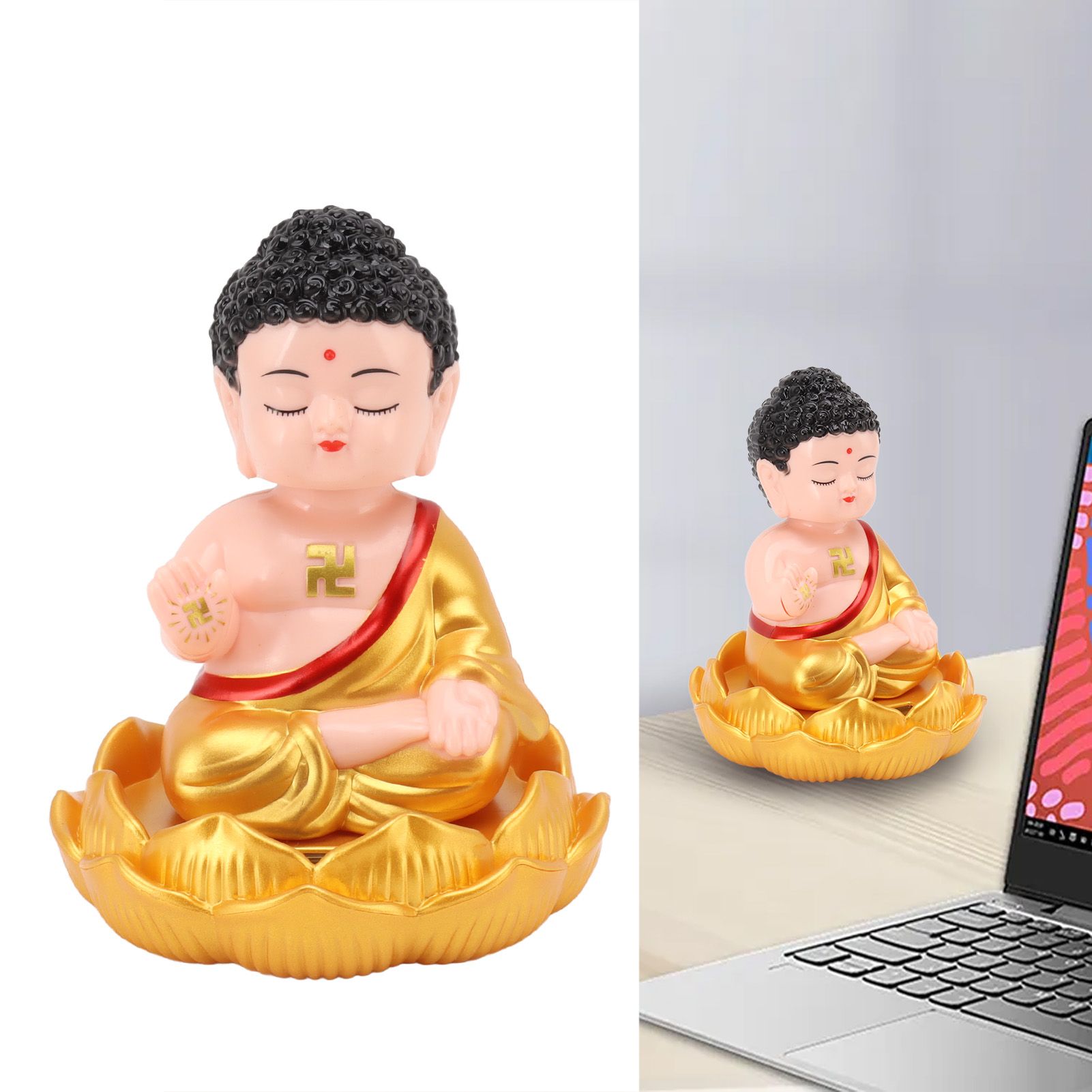 Buddha Ornament Solar Powered Light Energy Sensing Auto Nod Buddha Decoration view 11