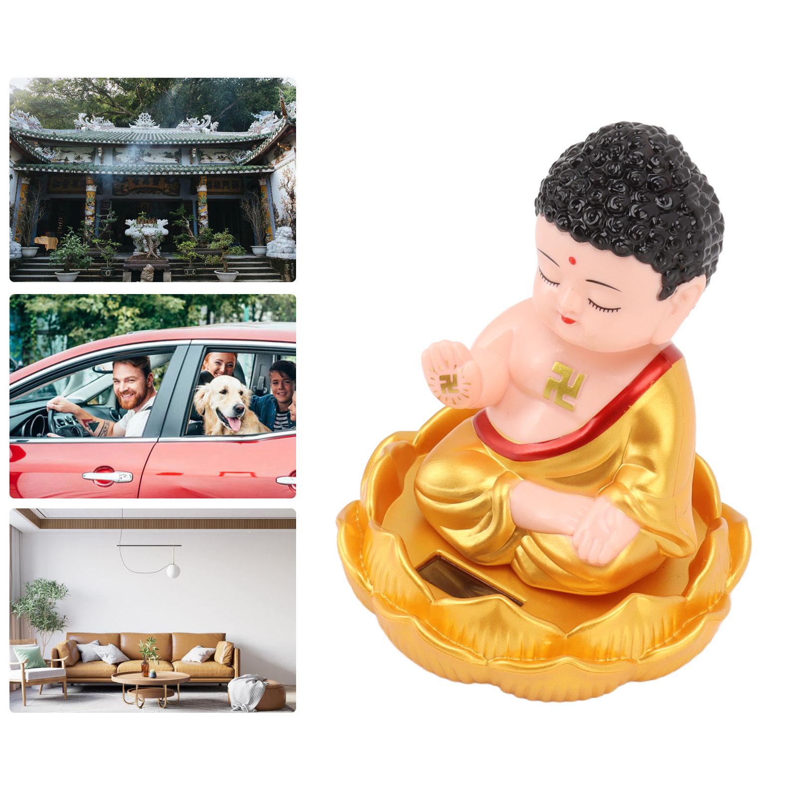 Buddha Ornament Solar Powered Light Energy Sensing Auto Nod Buddha Decoration view 12
