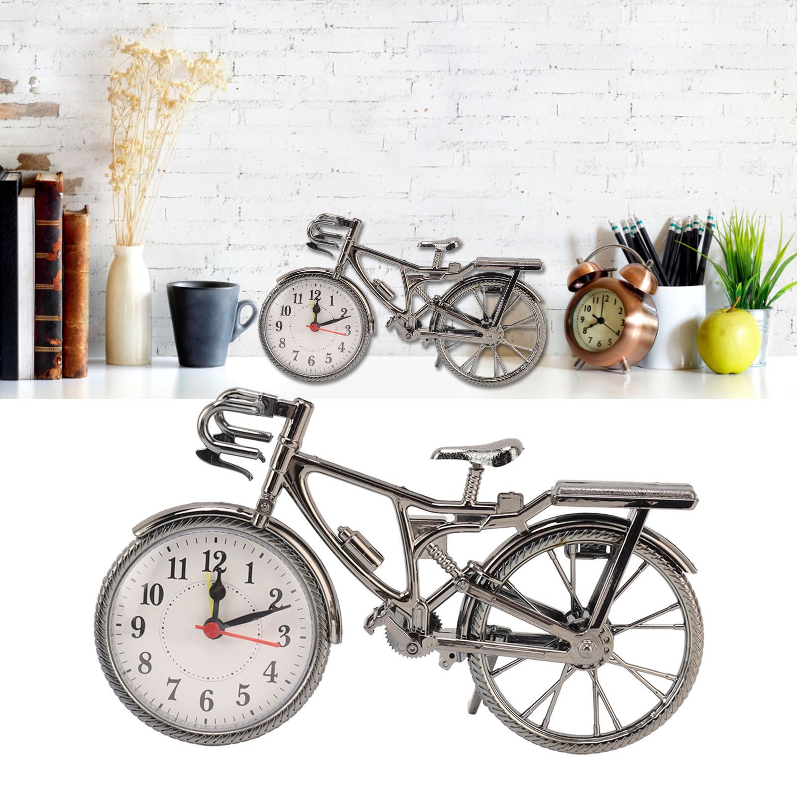 Bike Clock Lifelike Vintage Decorative Ornament Compact Table Alarm Clock for view 11