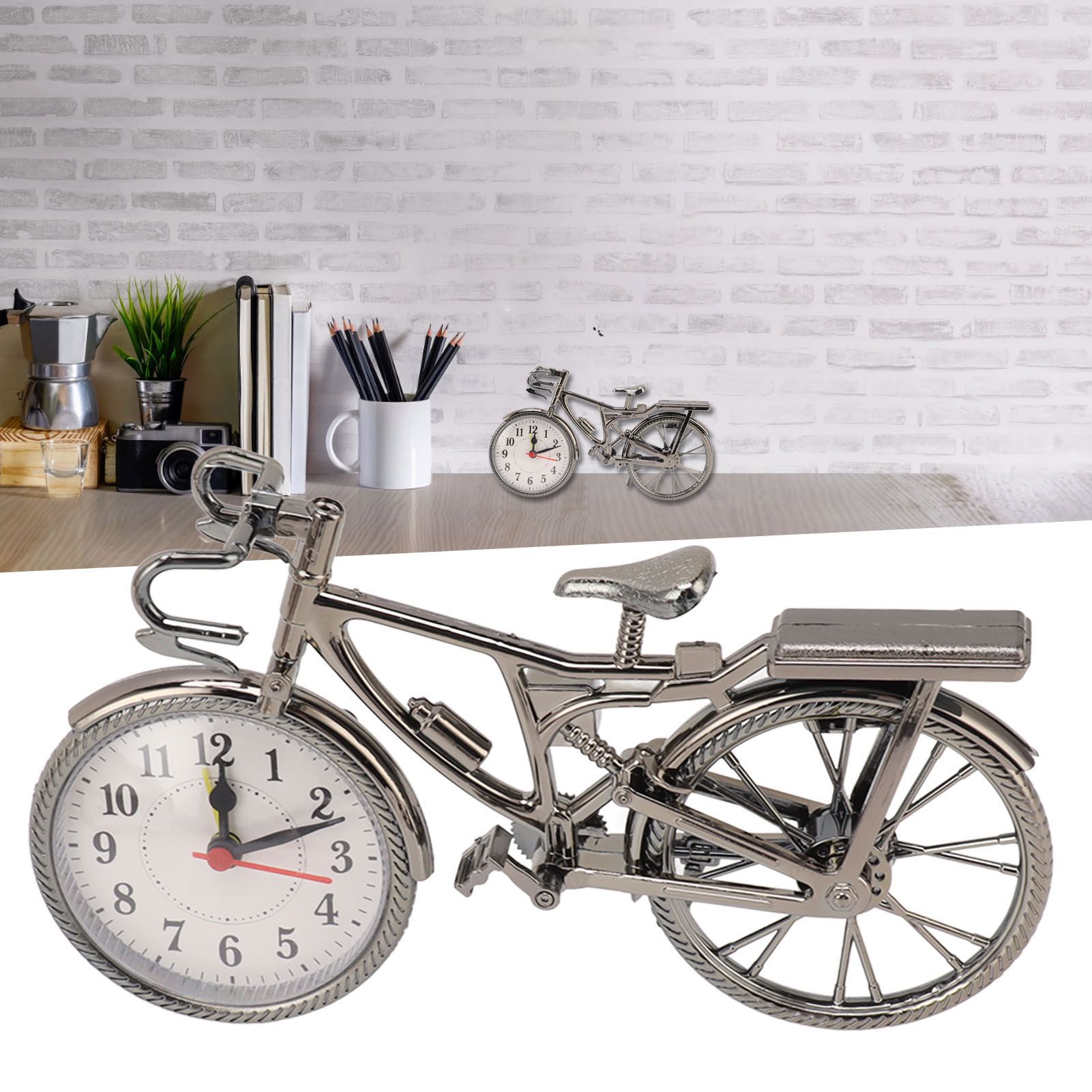 Bike Clock Lifelike Vintage Decorative Ornament Compact Table Alarm Clock for view 12