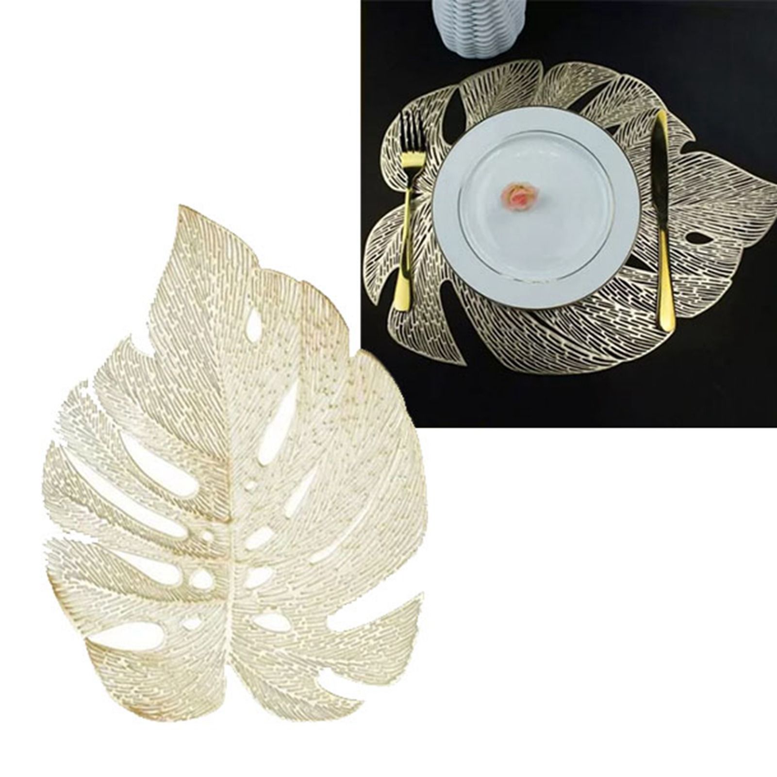6Pcs Insulation Placemat Hollow Out Simulation Leaf Shape Heat Resistant PVC view 7