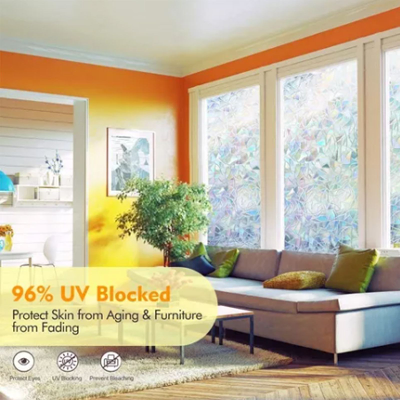 45x200cm Decorative Window Privacy Film 3D Rainbow Window Film Static Cling view 11