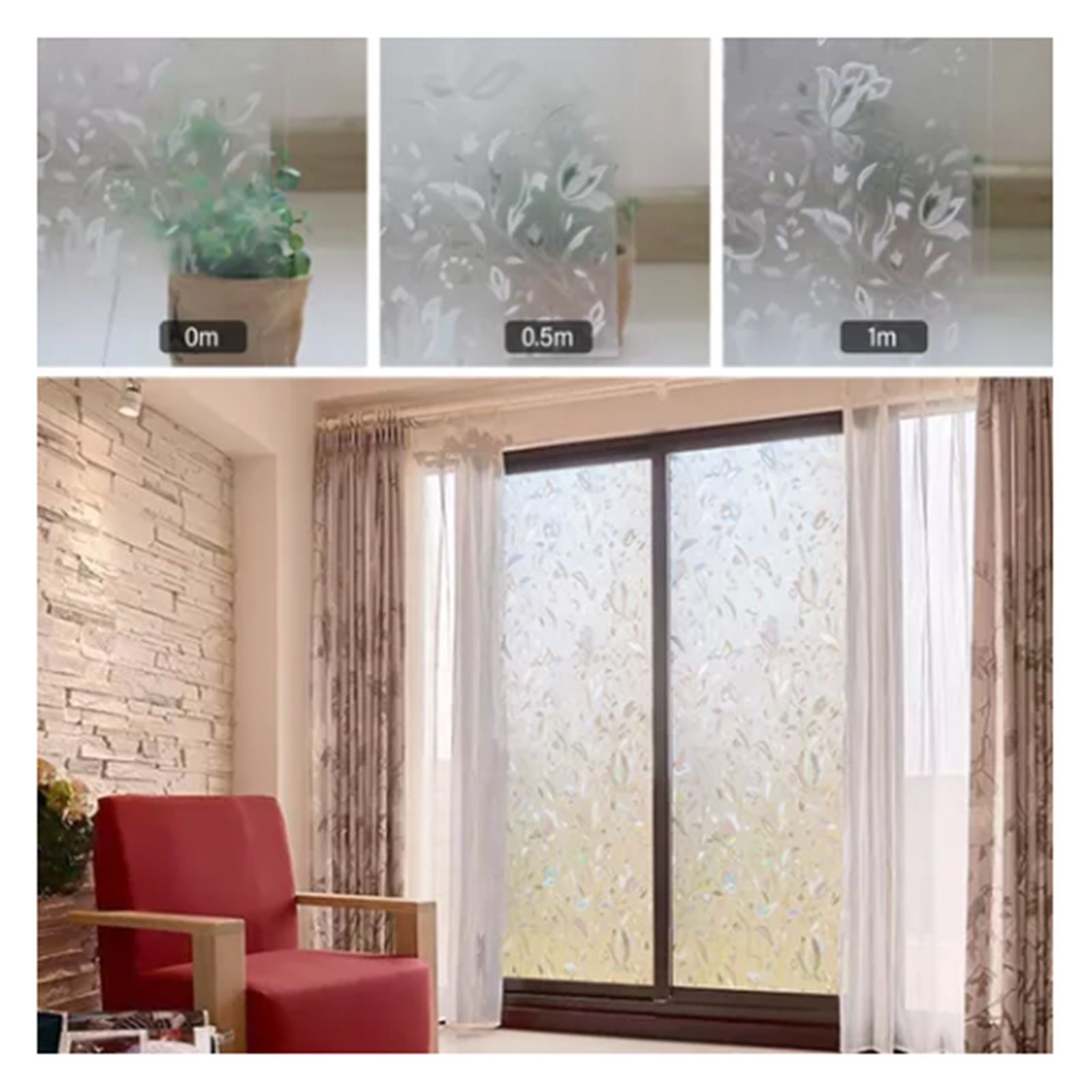 60x300cm 3D Tulip Pattern Self Adhesive Window Privacy Film Static Cling view 6