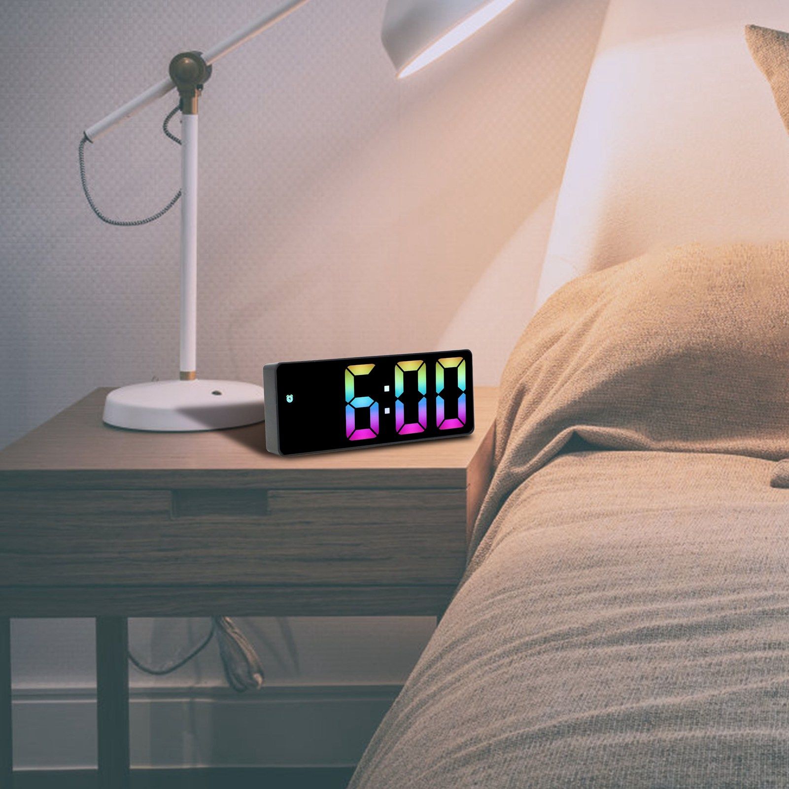 Colorful LED Digital Alarm Clock Large LED Screen Electronic Alarm Clock for view 11