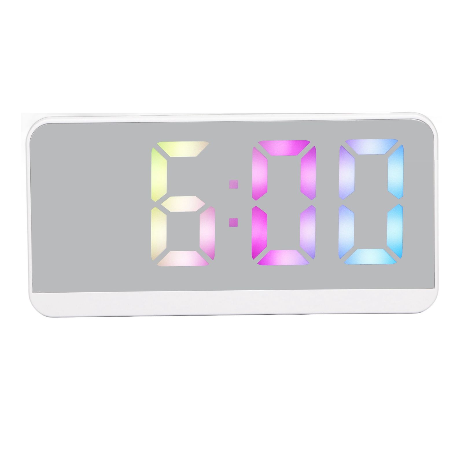 White Digital Alarm Clock with LED Mirror Screen Fashion Electronic Large view 4
