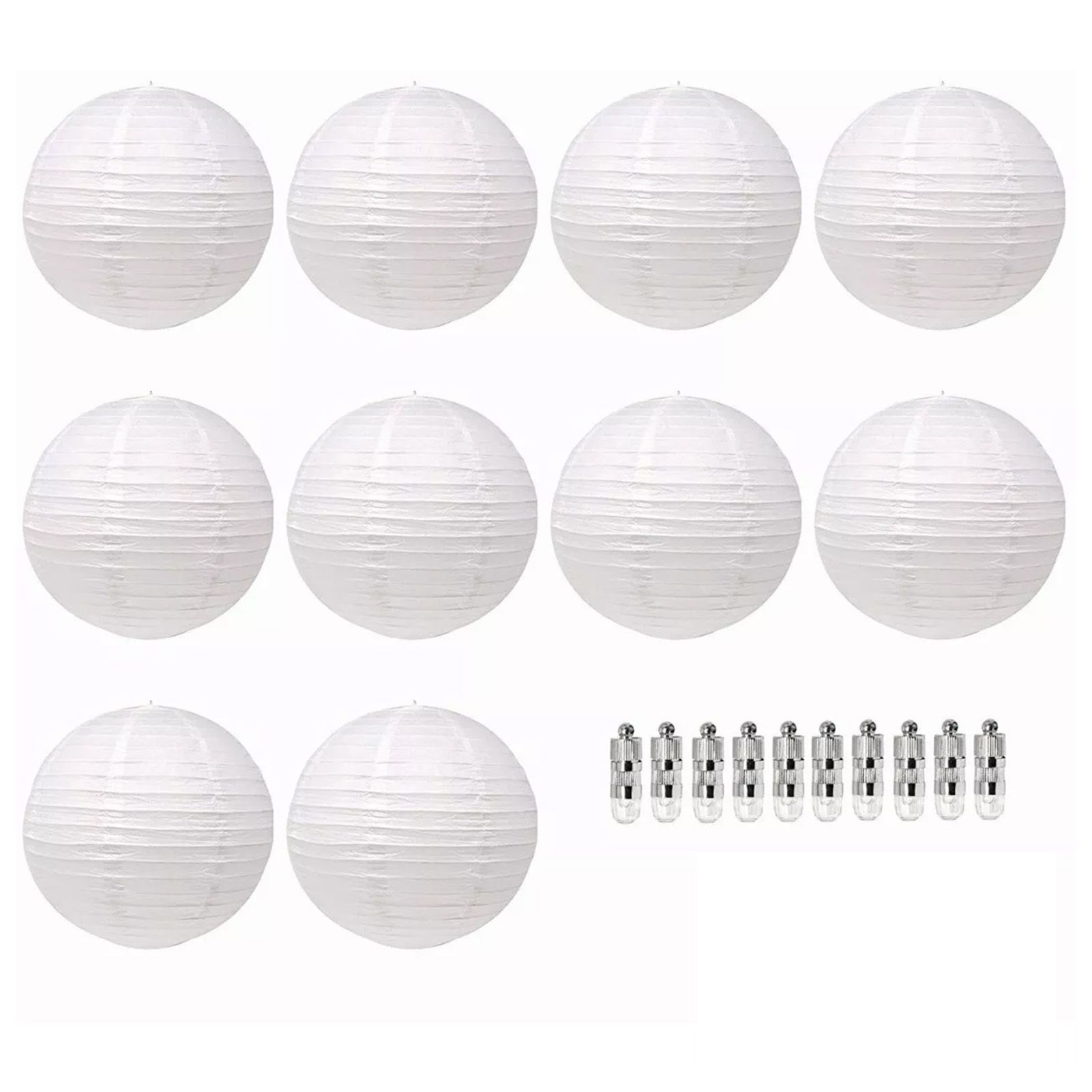 Chinese White Paper Lantern Decorative Round Paper Lanterns with 10 LED Lights view 2